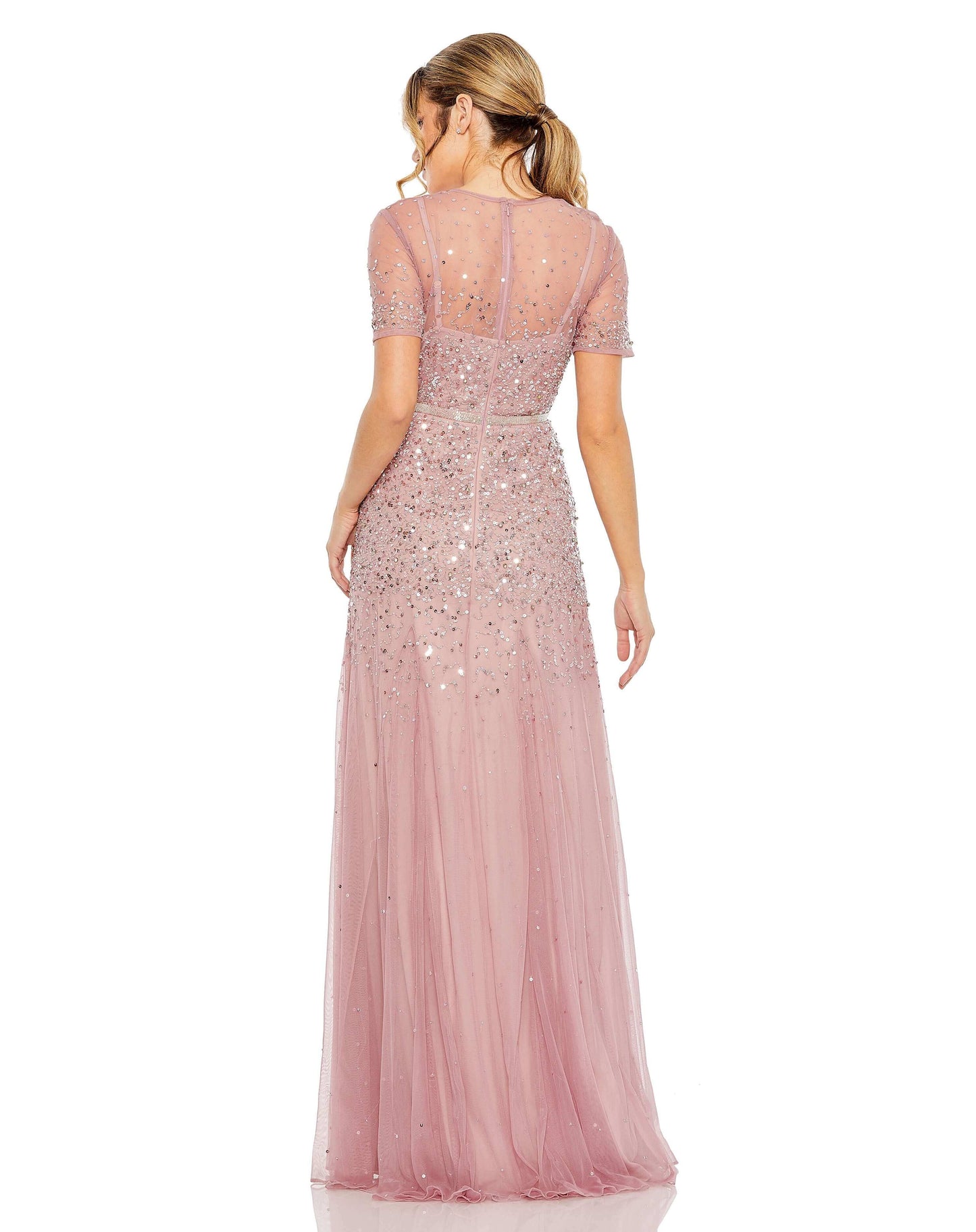 Mac Duggal Style#93909, High Neck Short Sleeve Sequin Embellished Gown, A line,beaded,Cap Sleeve,Floor Length,Newest Arrivals,Ruffles,V-Neck, $950.00