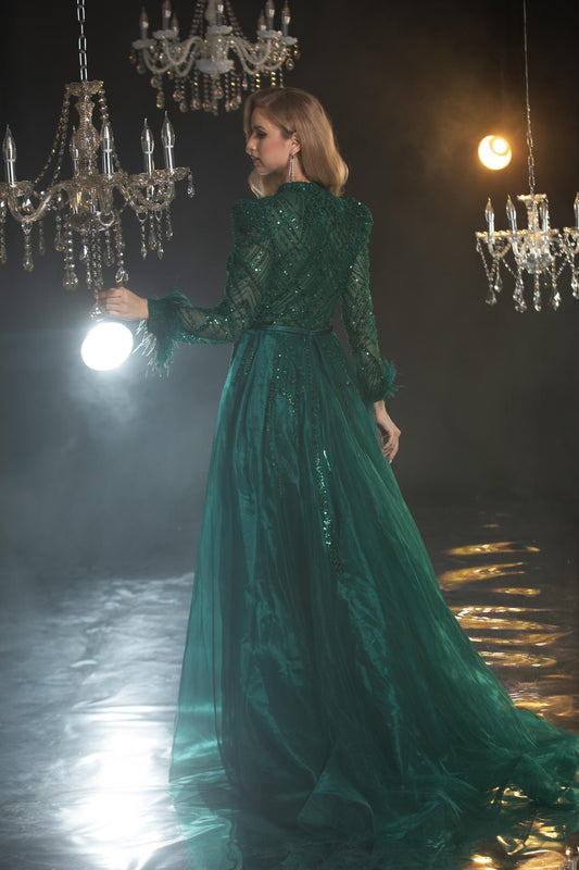 Embellished Long sleeves Evening Gown