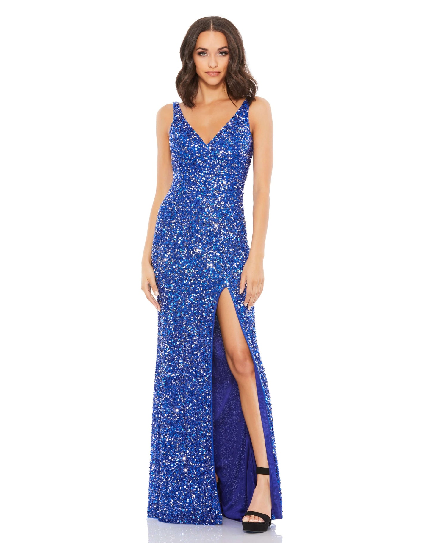 Sequinned High Slit Evening Gown