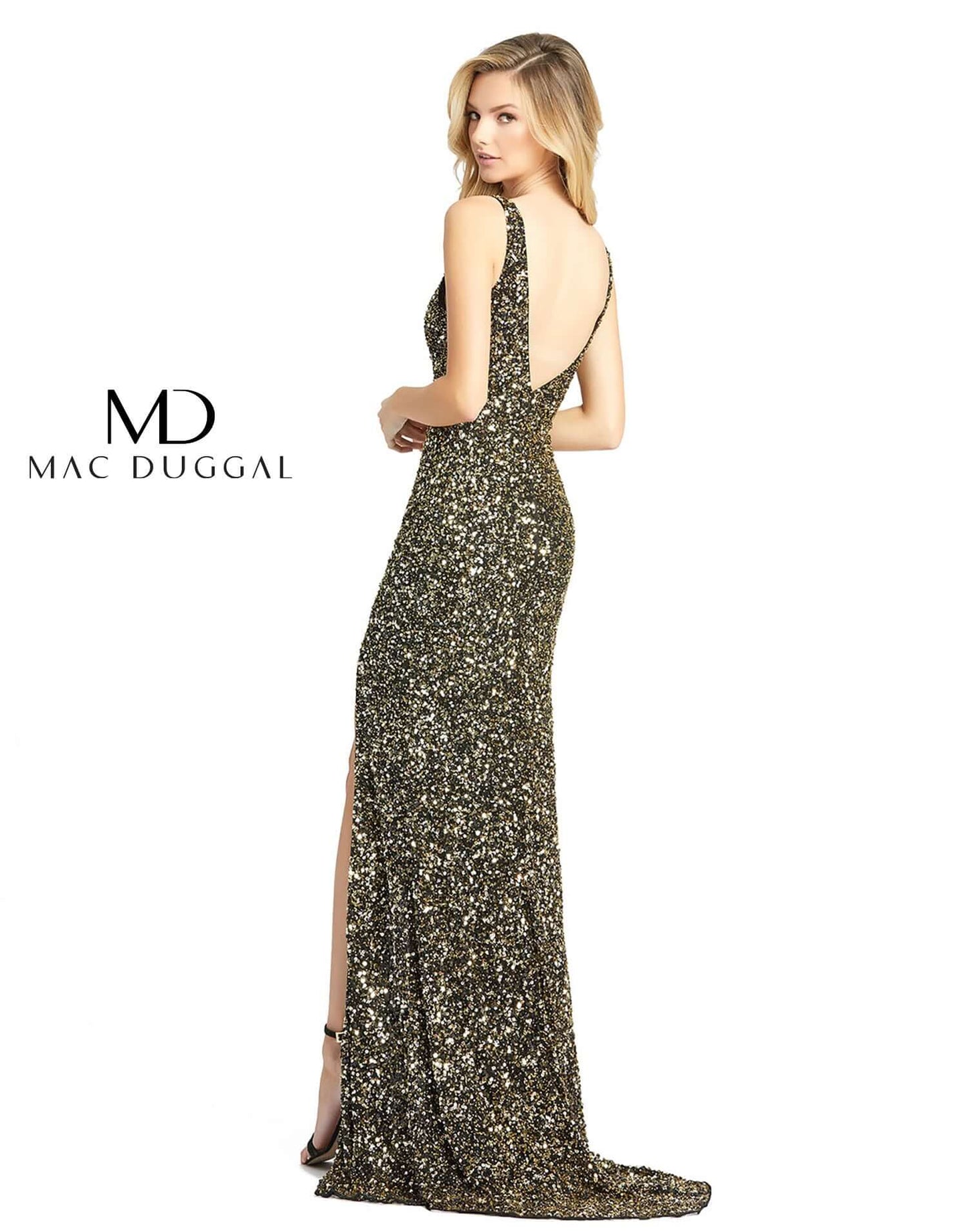 Sequinned High Slit Evening Gown