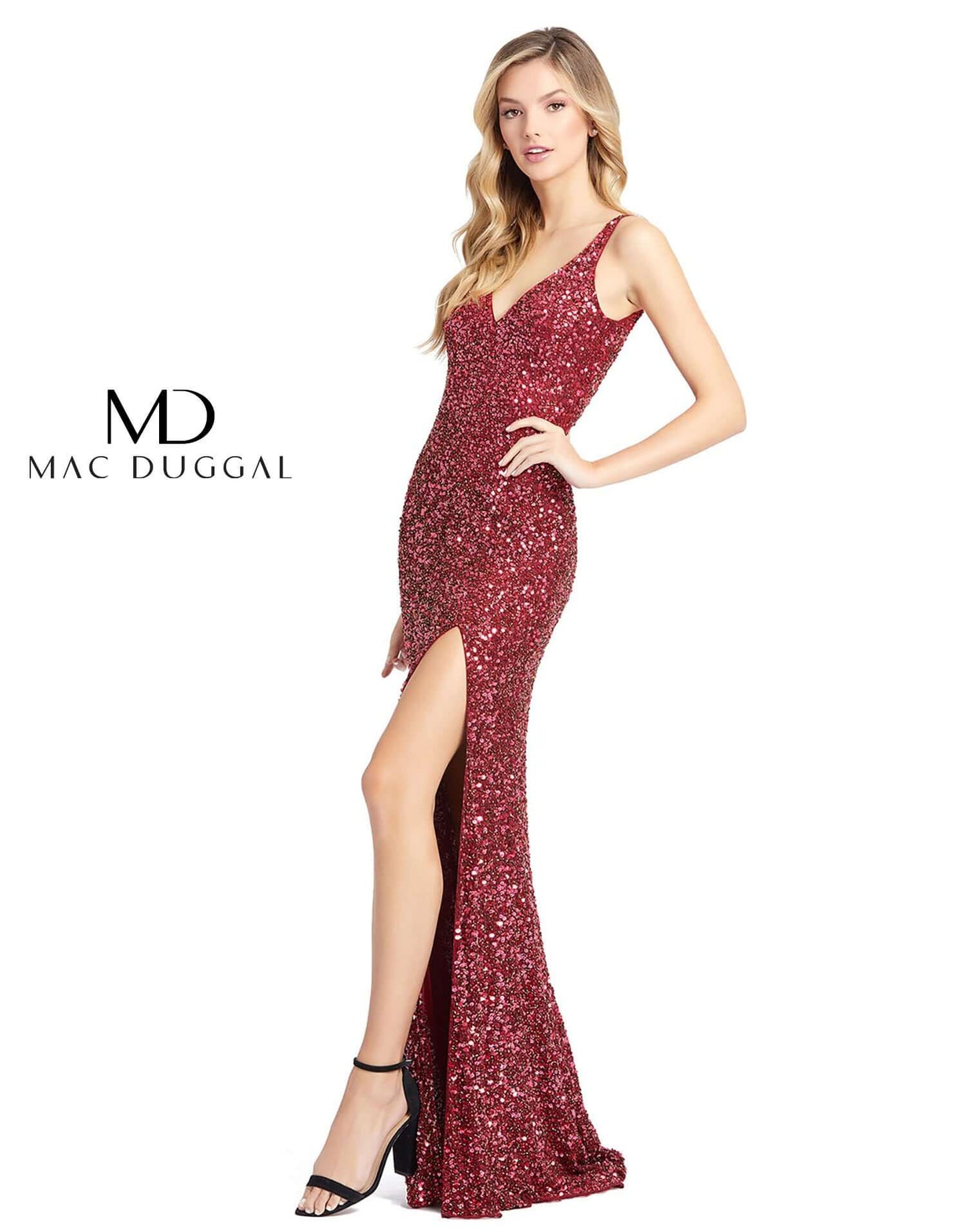 Sequinned High Slit Evening Gown