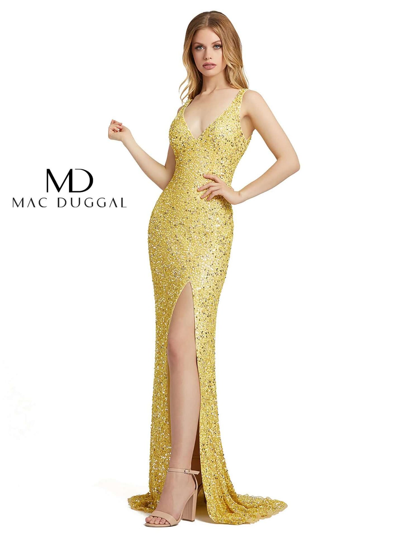 Sequinned High Slit Evening Gown