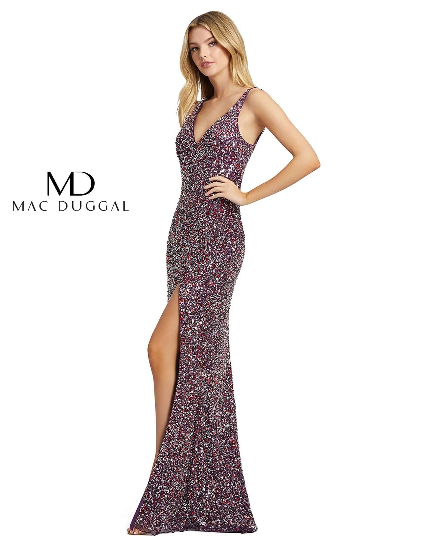 Sequinned High Slit Evening Gown