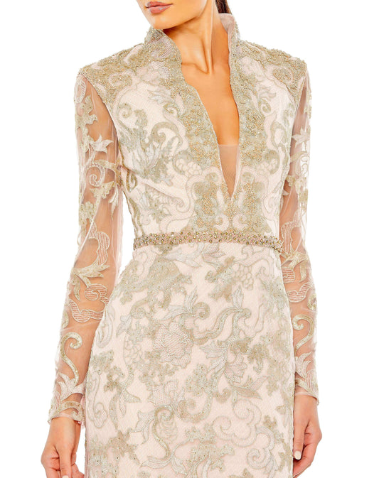 Mac Duggal Style#11165, Long Sleeve Applique V-Neck Gown, Floor Length,Lace,long sleeve,Sheath,V-Neck, $1100.00