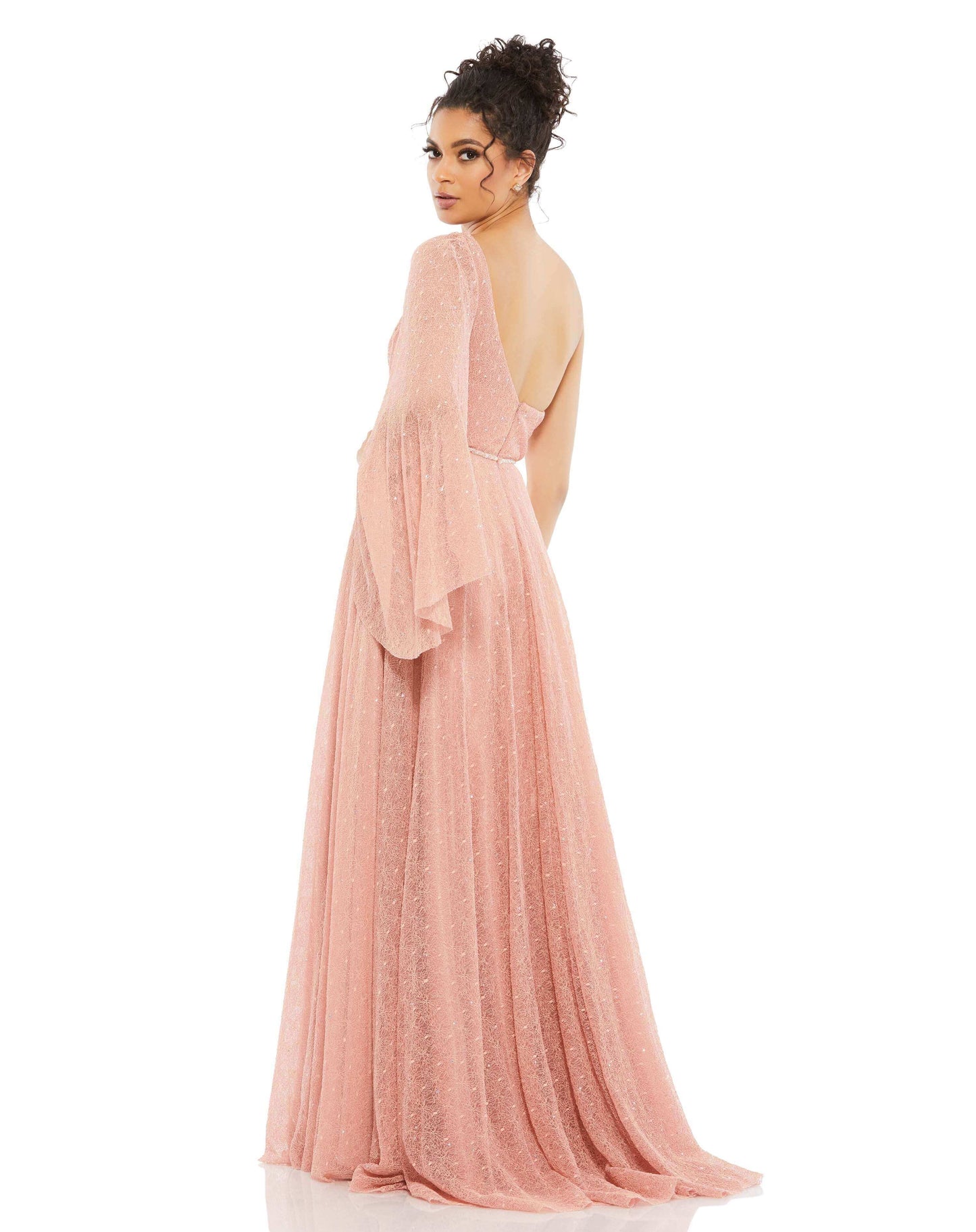 Mac Duggal Style#11244, One-Shoulder Bell Sleeve Lace Gown, A line,Bell Sleeve,Floor Length,Lace,long sleeve,One Shoulder,SALE,sleeveless,Tulle, $700.00