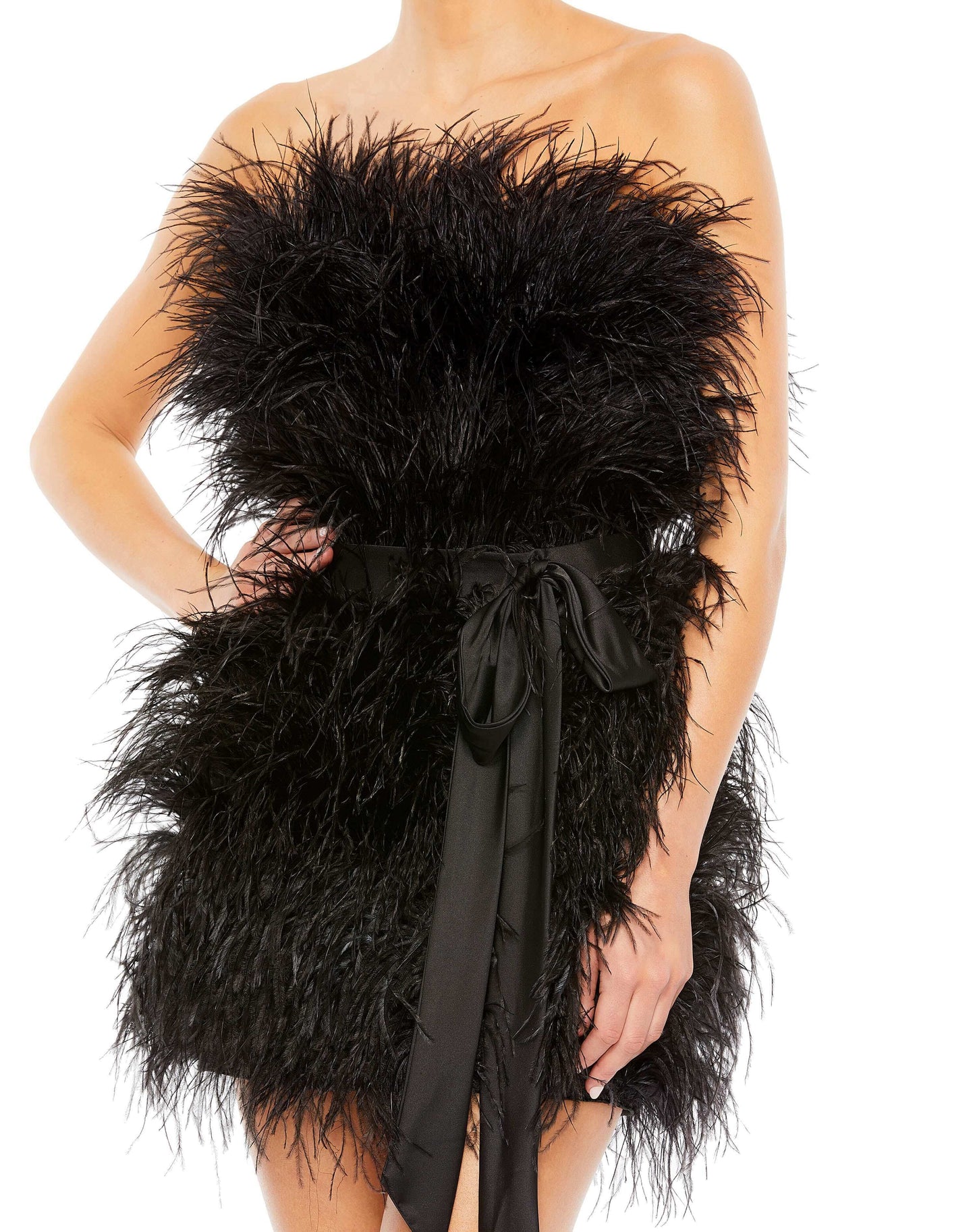 Feather Strapless Mini Dress