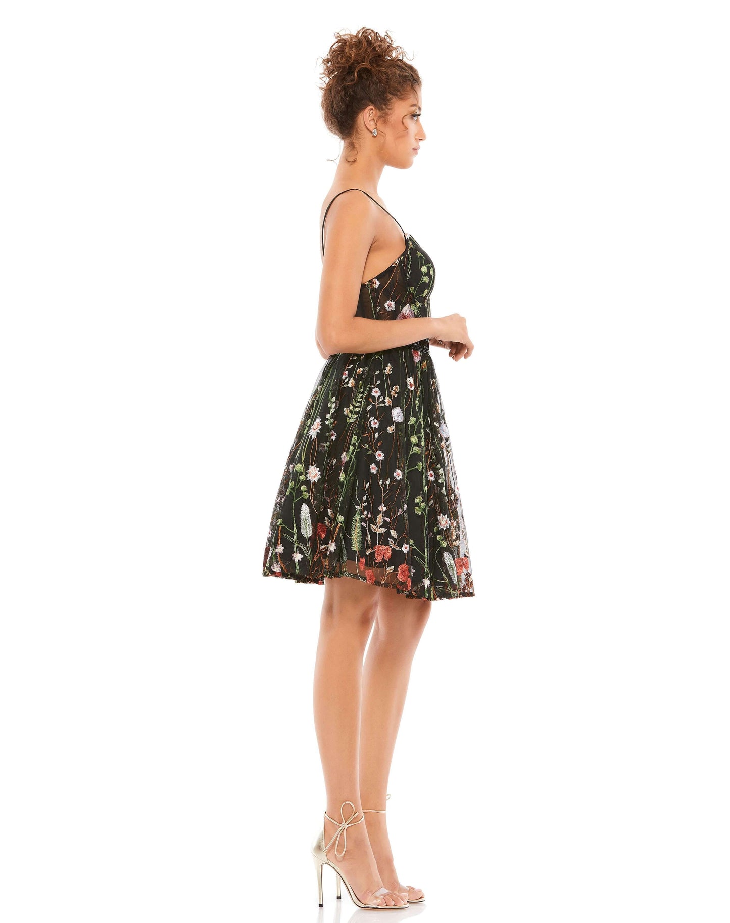 Mac Duggal Style#12345, Floral Embroidered Bustier A-Line Dress, A line,Cocktail,Open Back,short,sleeveless, $550.00