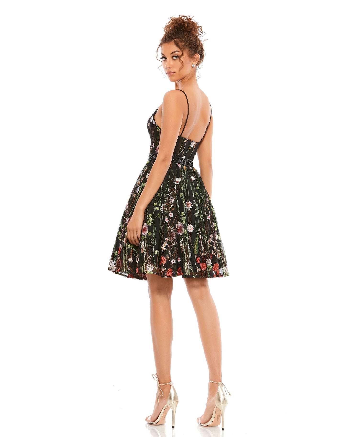 Mac Duggal Style#12345, Floral Embroidered Bustier A-Line Dress, A line,Cocktail,Open Back,short,sleeveless, $550.00
