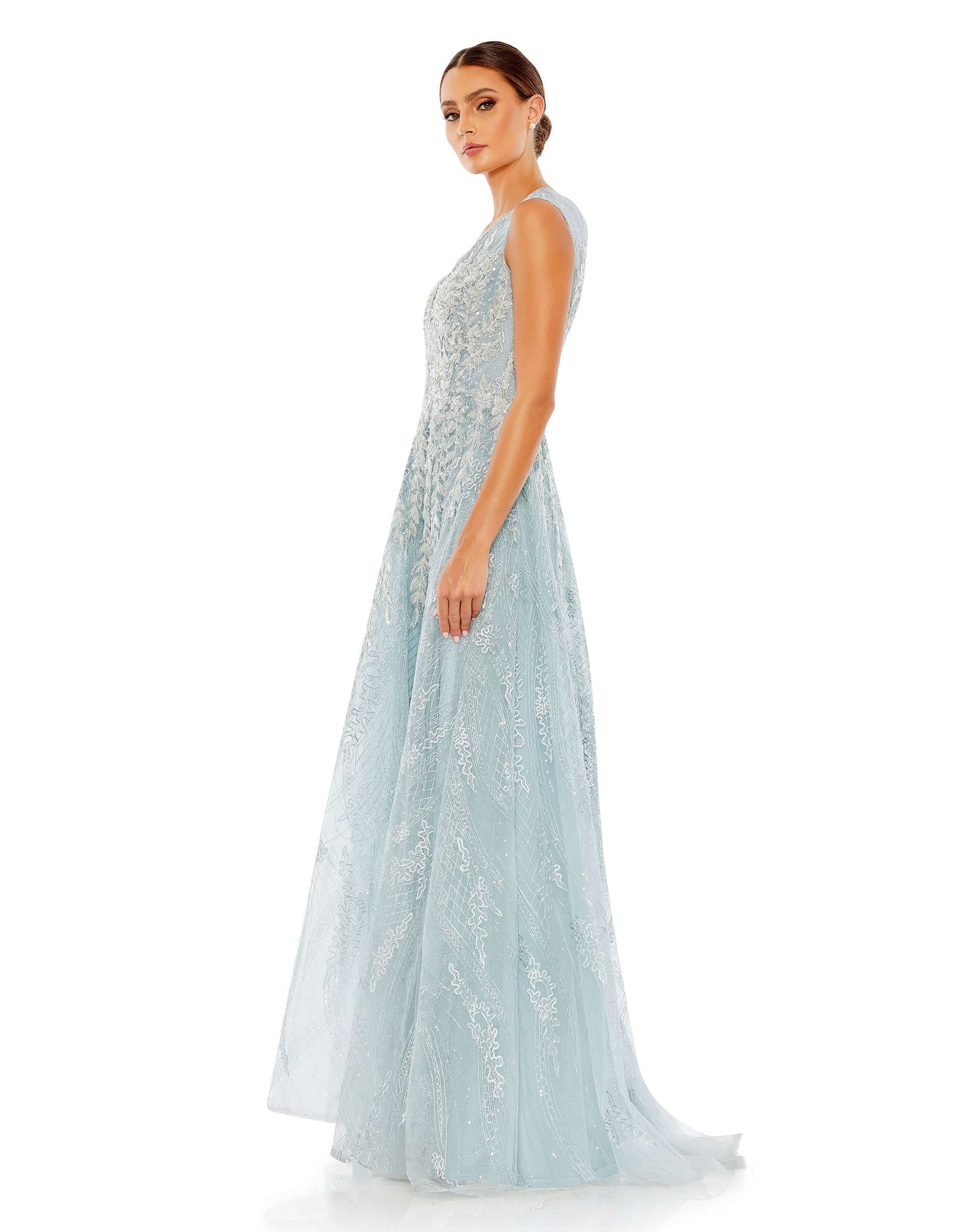 Mac Duggal Style#20312, Floral Embroidered Sleeveless A Line Gown, A line,Ball Gown,beaded,Floor Length,Lace,Sequin,sleeveless,Tulle,V-Neck, $1100.00