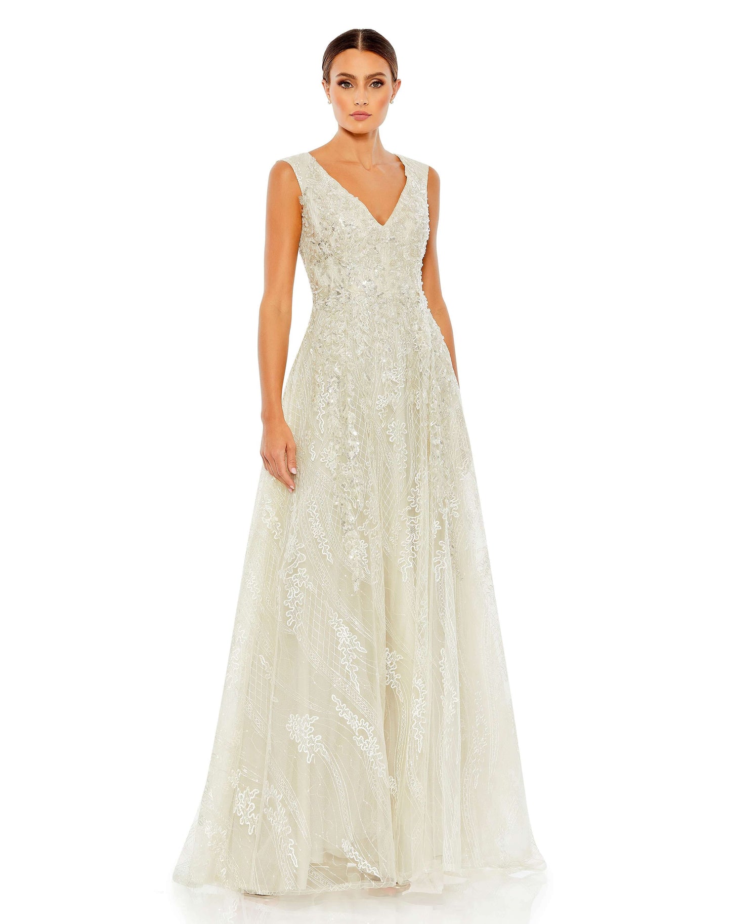 Mac Duggal Style#20312, Floral Embroidered Sleeveless A Line Gown, A line,Ball Gown,beaded,Floor Length,Lace,Sequin,sleeveless,Tulle,V-Neck, $1100.00