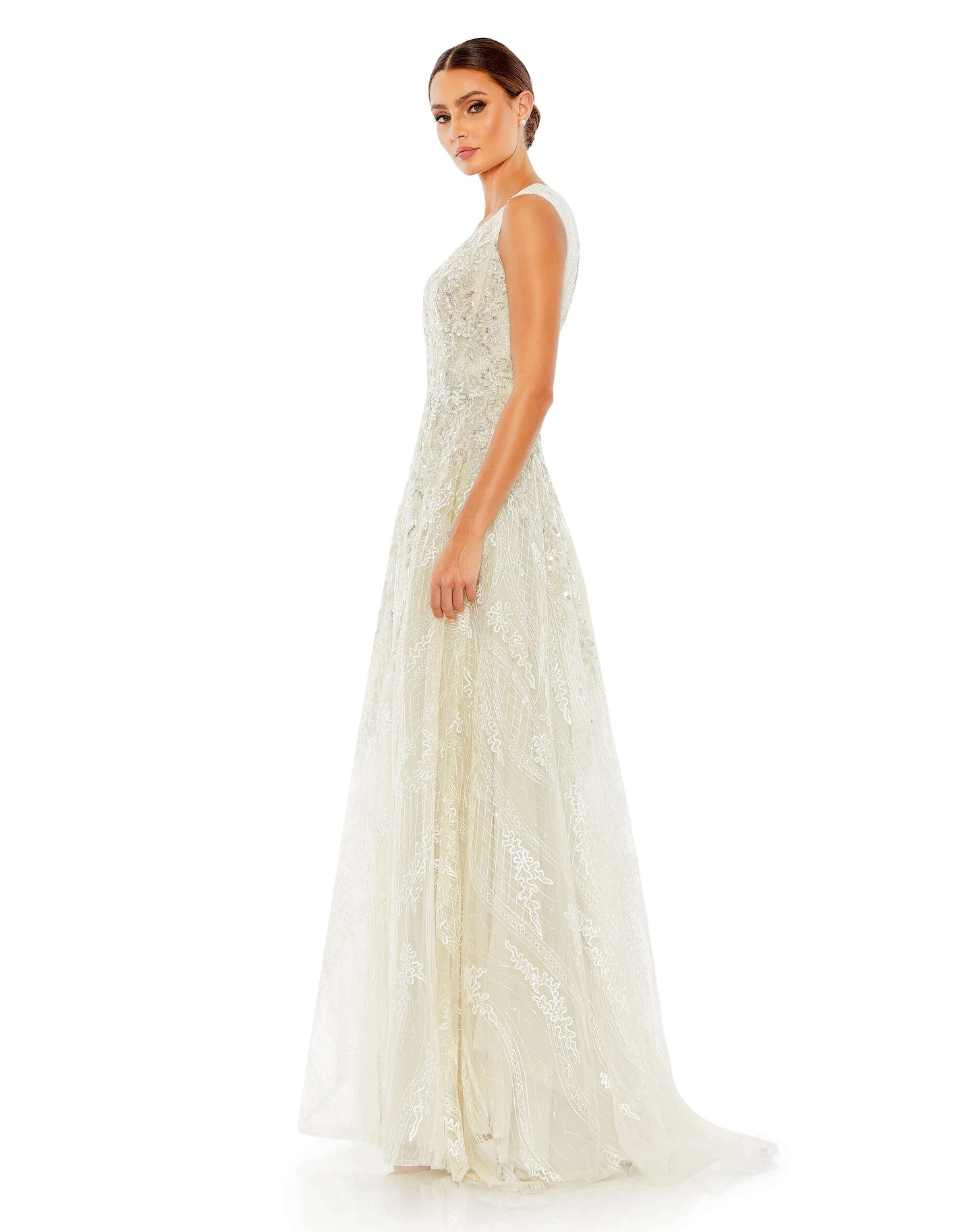 Mac Duggal Style#20312, Floral Embroidered Sleeveless A Line Gown, A line,Ball Gown,beaded,Floor Length,Lace,Sequin,sleeveless,Tulle,V-Neck, $1100.00