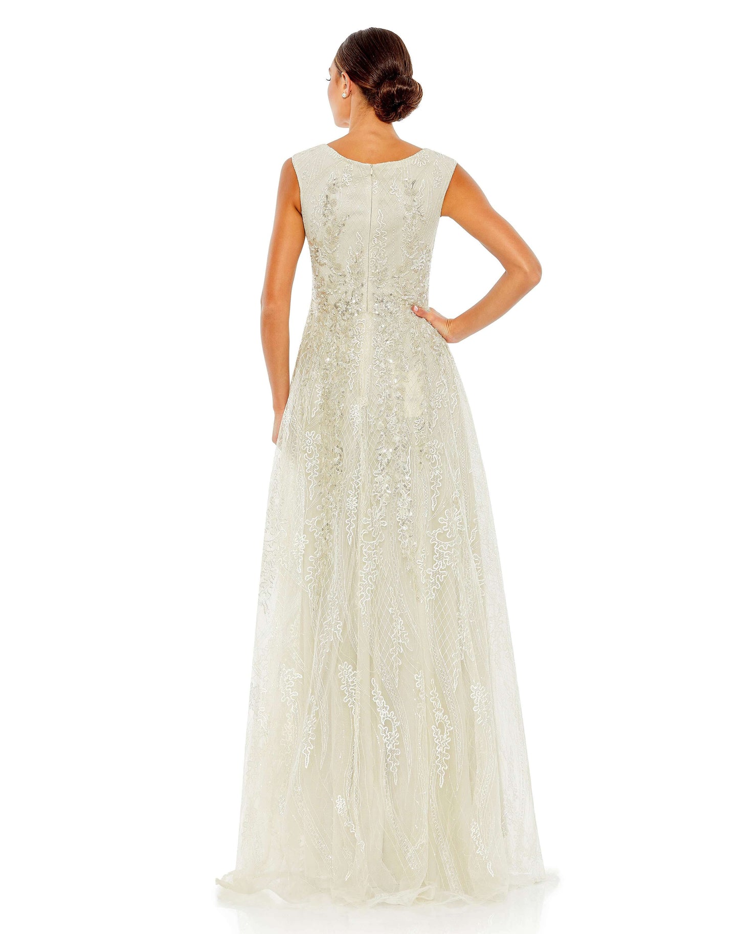 Mac Duggal Style#20312, Floral Embroidered Sleeveless A Line Gown, A line,Ball Gown,beaded,Floor Length,Lace,Sequin,sleeveless,Tulle,V-Neck, $1100.00