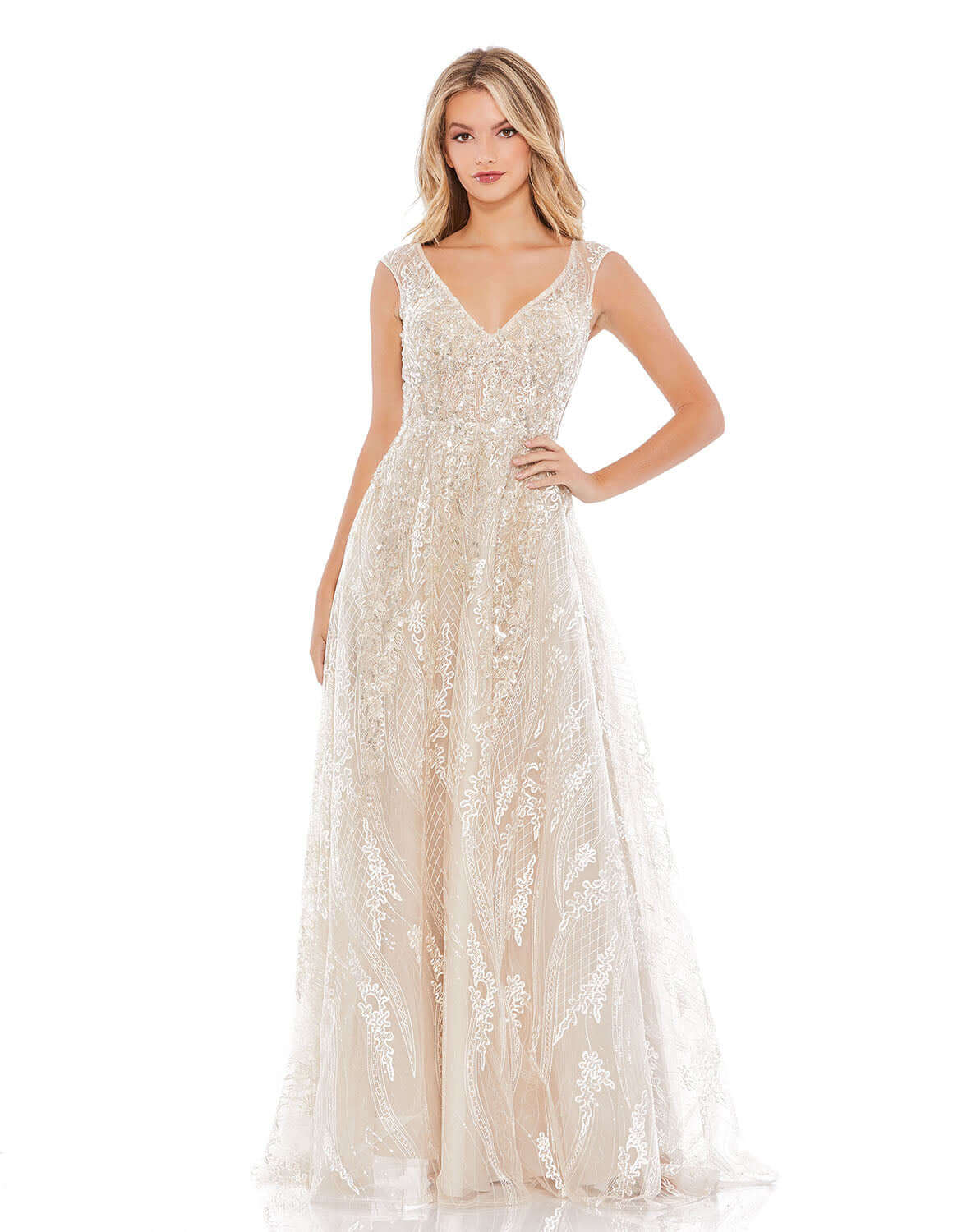 Mac Duggal Style#20312, Floral Embroidered Sleeveless A Line Gown, A line,Ball Gown,beaded,Floor Length,Lace,Sequin,sleeveless,Tulle,V-Neck, $1100.00