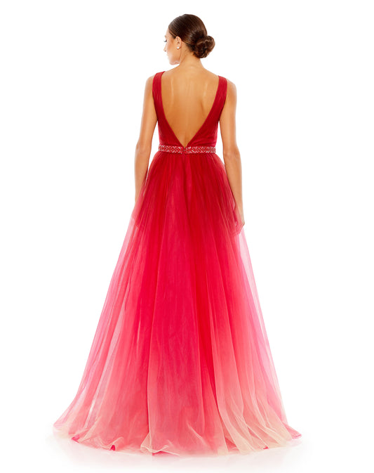 Mac Duggal Style#20378, Beaded Belt Wrap Over Sleeveless Ballgown, A line,Ball Gown,beaded,Curvy Girl,Floor Length,Open Back,sleeveless,Tulle,V-Neck, $750.00