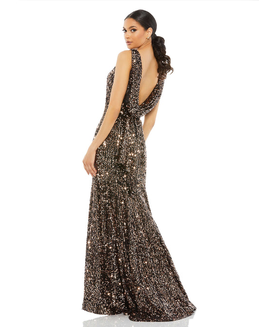 Mac Duggal Style#26331, Cowl Back Boat Neck Sequined Evening Gown, Floor Length,Open Back,Sequin,Sheath,sleeveless, $620.00
