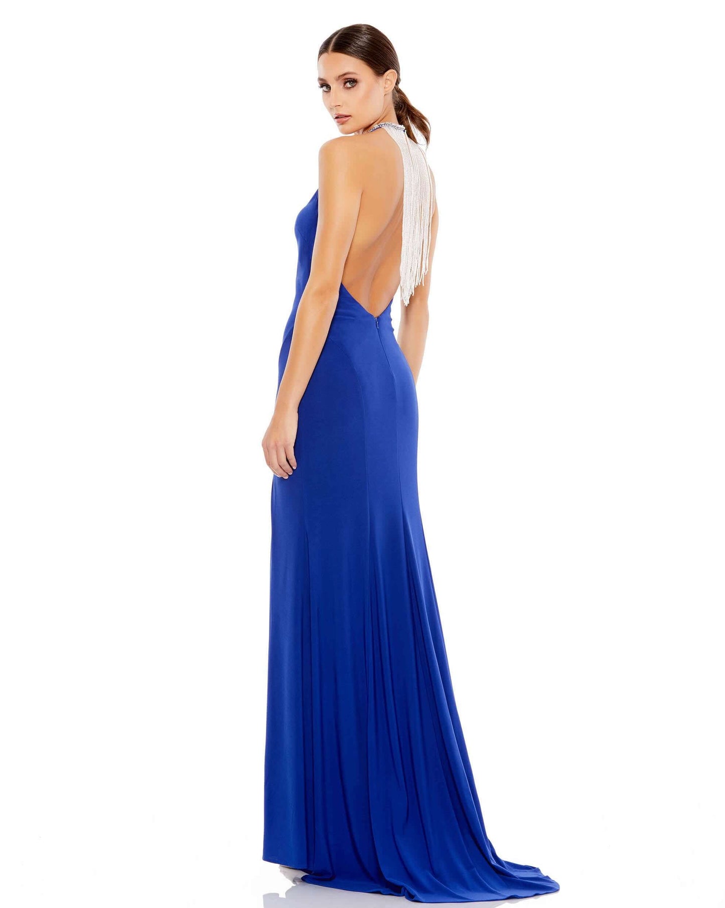 Mac Duggal Style#26518, Halter Dress W/ Open Back & Beaded Fringe, Floor Length,Halter,Open Back,SALE,sleeveless,Slit, $620.00