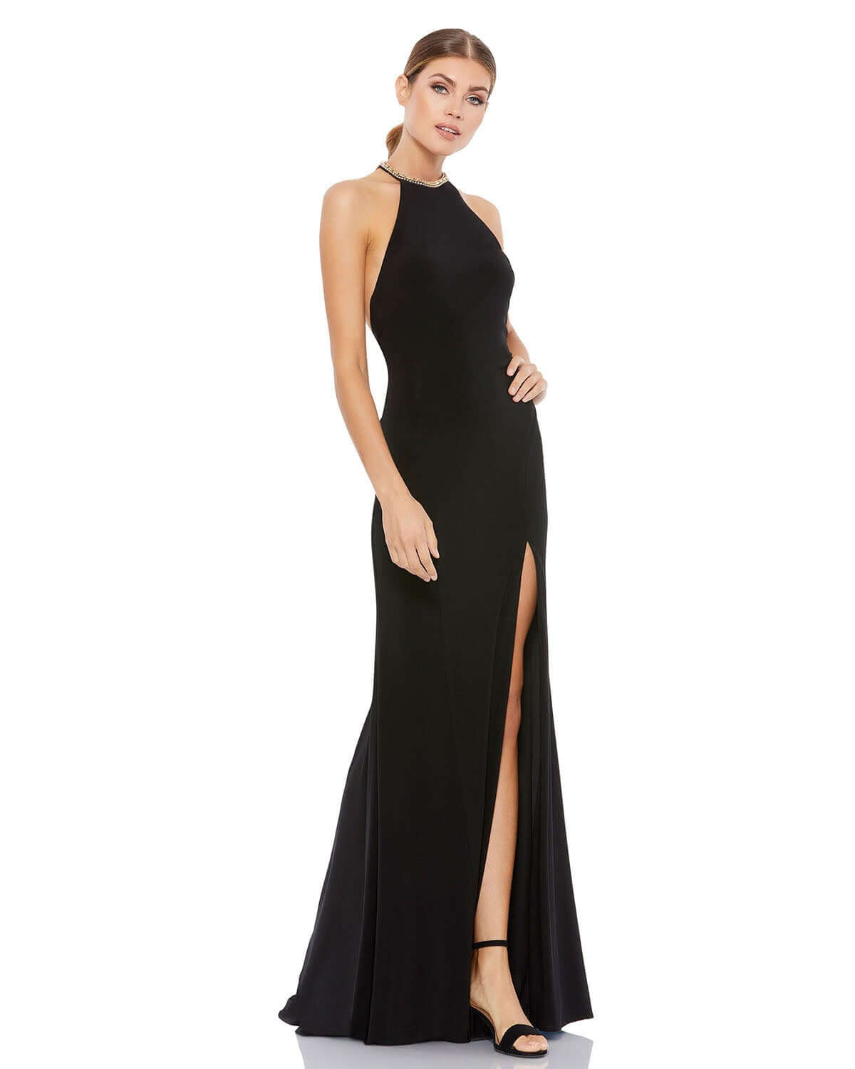 Mac Duggal Style#26518, Halter Dress W/ Open Back & Beaded Fringe, Floor Length,Halter,Open Back,SALE,sleeveless,Slit, $620.00