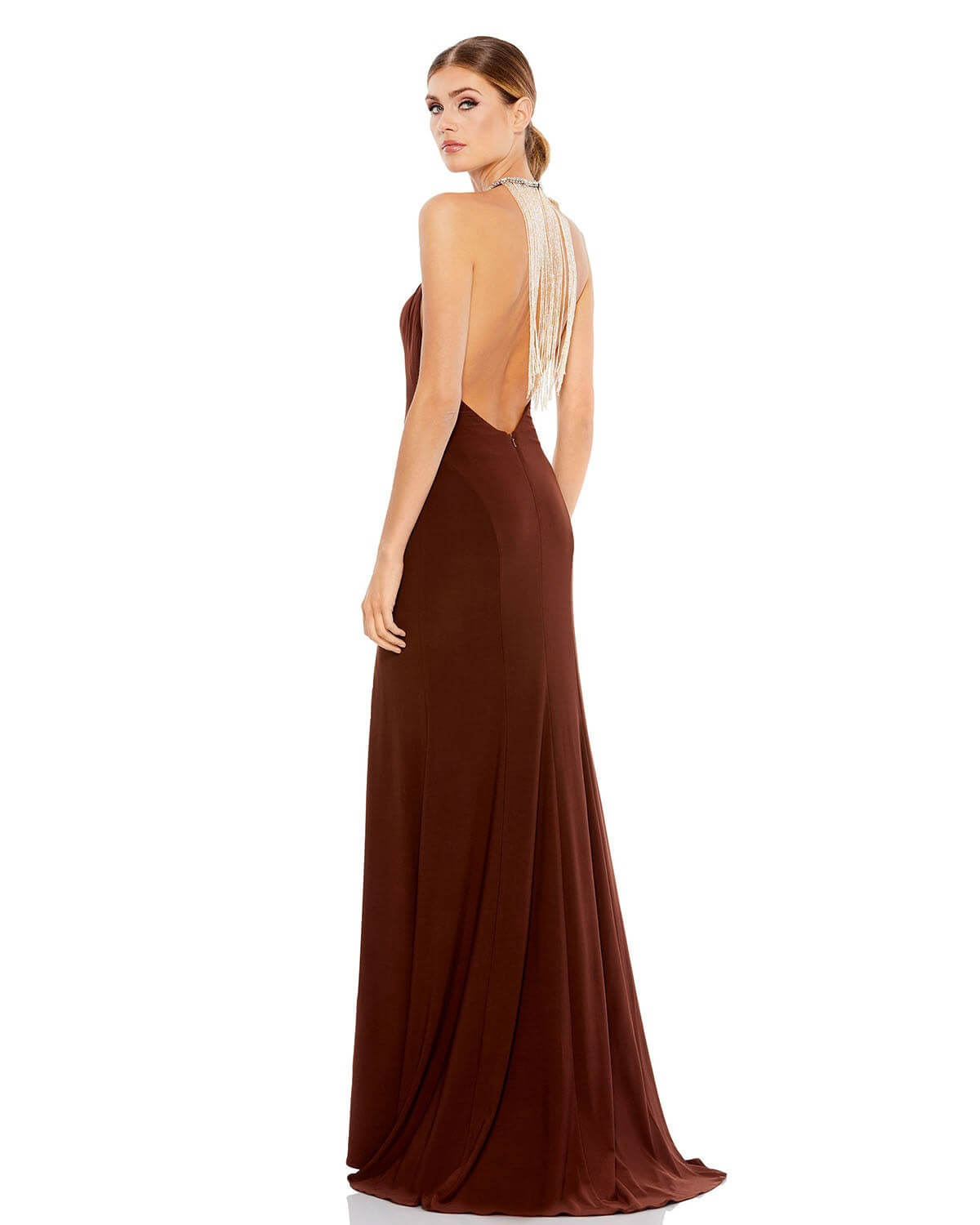 Mac Duggal Style#26518, Halter Dress W/ Open Back & Beaded Fringe, Floor Length,Halter,Open Back,SALE,sleeveless,Slit, $620.00