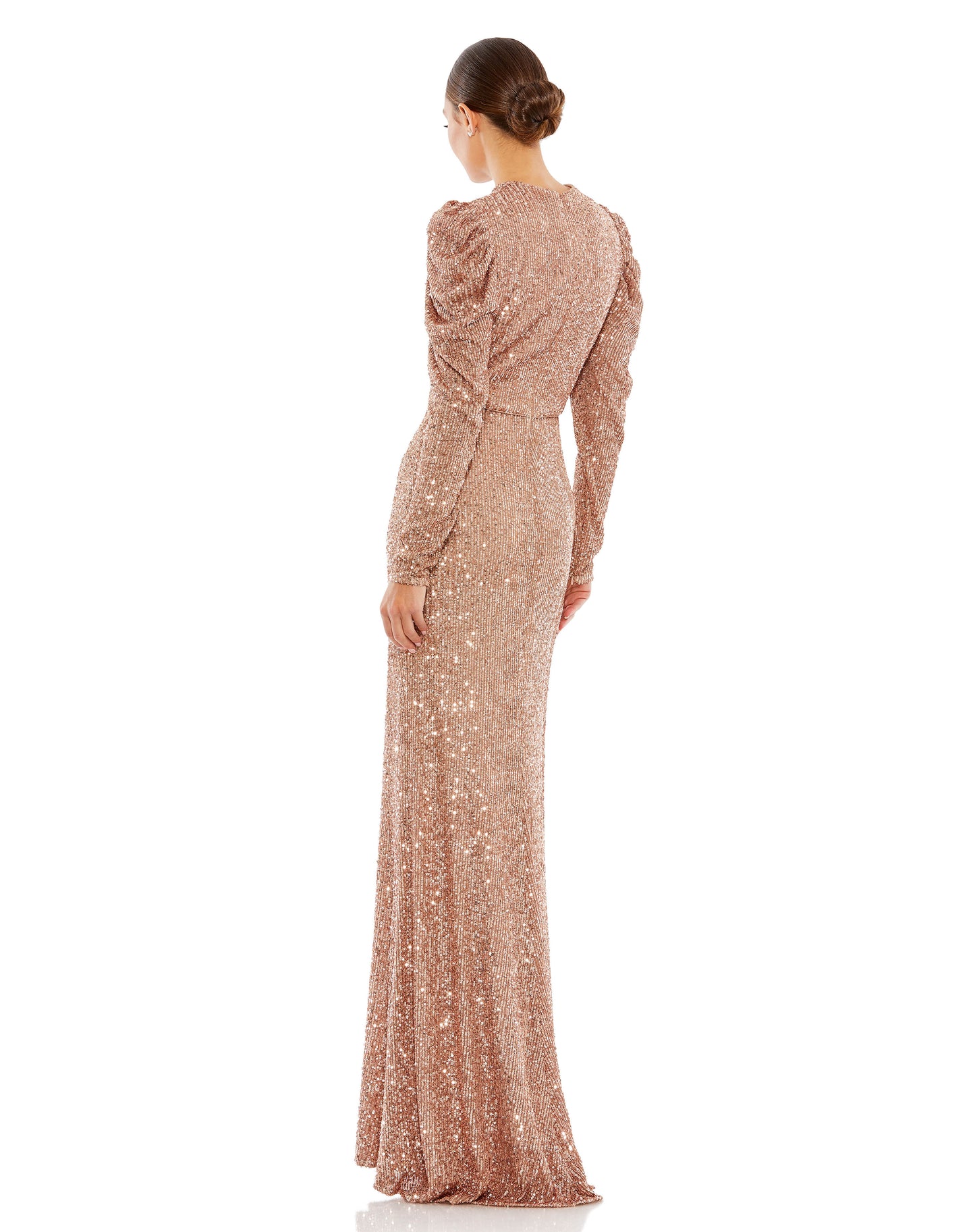 Mac Duggal Style#26692, Sequined High Neck Puff Long Sleeve Column Gown, Fit and Flare,Floor Length,High Neck,long sleeve,Puff Sleeve,Sequin, $625.00