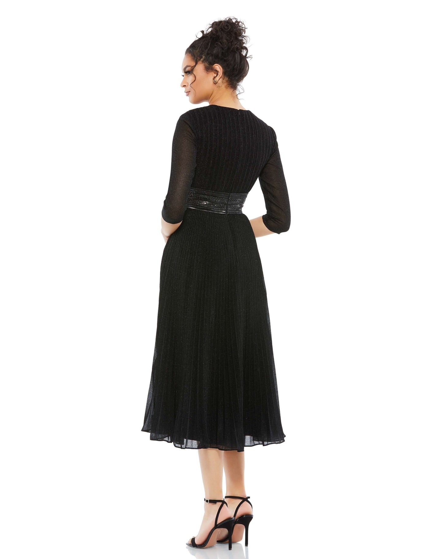 Mac Duggal Style#30750, Shimmering 3/4 Sleeve A-Line Midi Dress, A line,Cocktail,Three Quarter Sleeve, $750.00