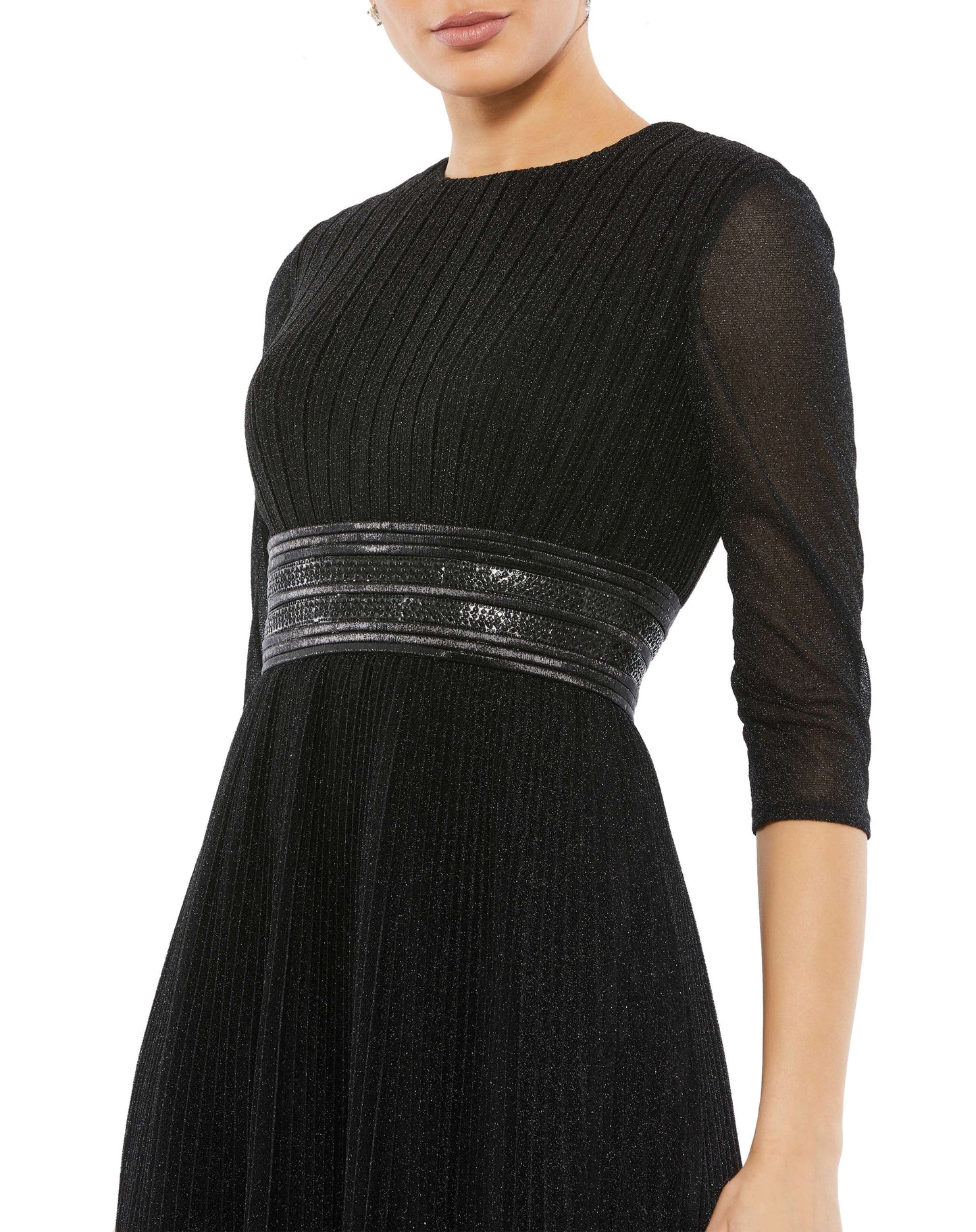 Mac Duggal Style#30750, Shimmering 3/4 Sleeve A-Line Midi Dress, A line,Cocktail,Three Quarter Sleeve, $750.00