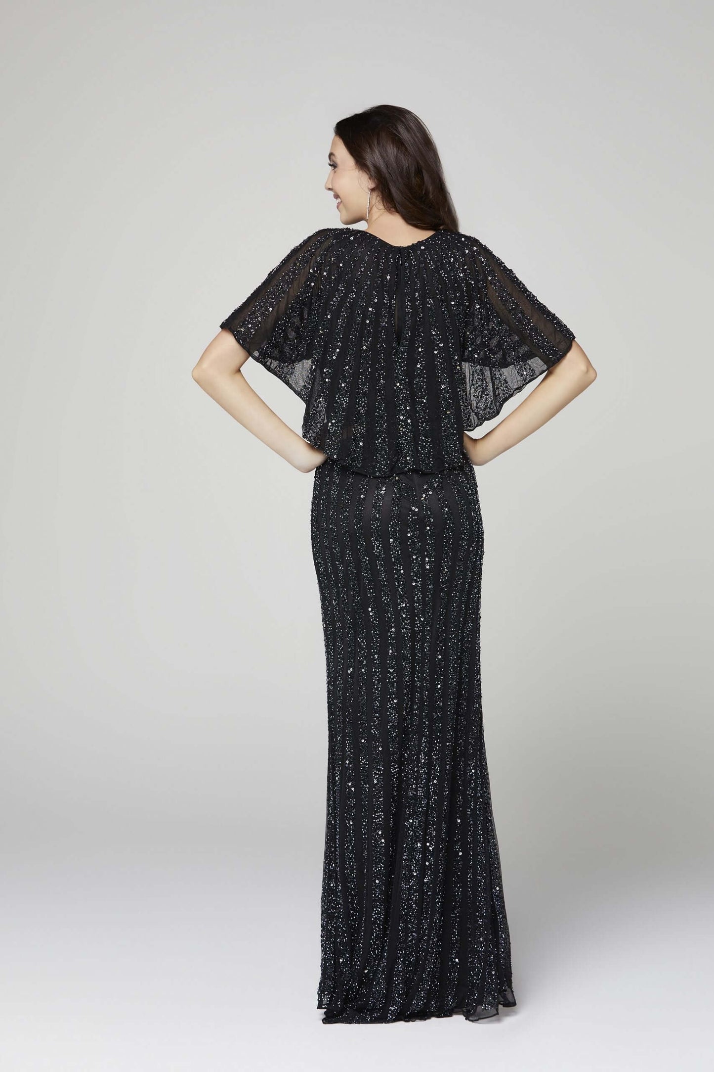 Primavera Style#3366, Cape Back Beaded Fit and Flare Gown, beaded,Cape,Fit and Flare,Floor Length,Sequin,V-Neck, $590.00