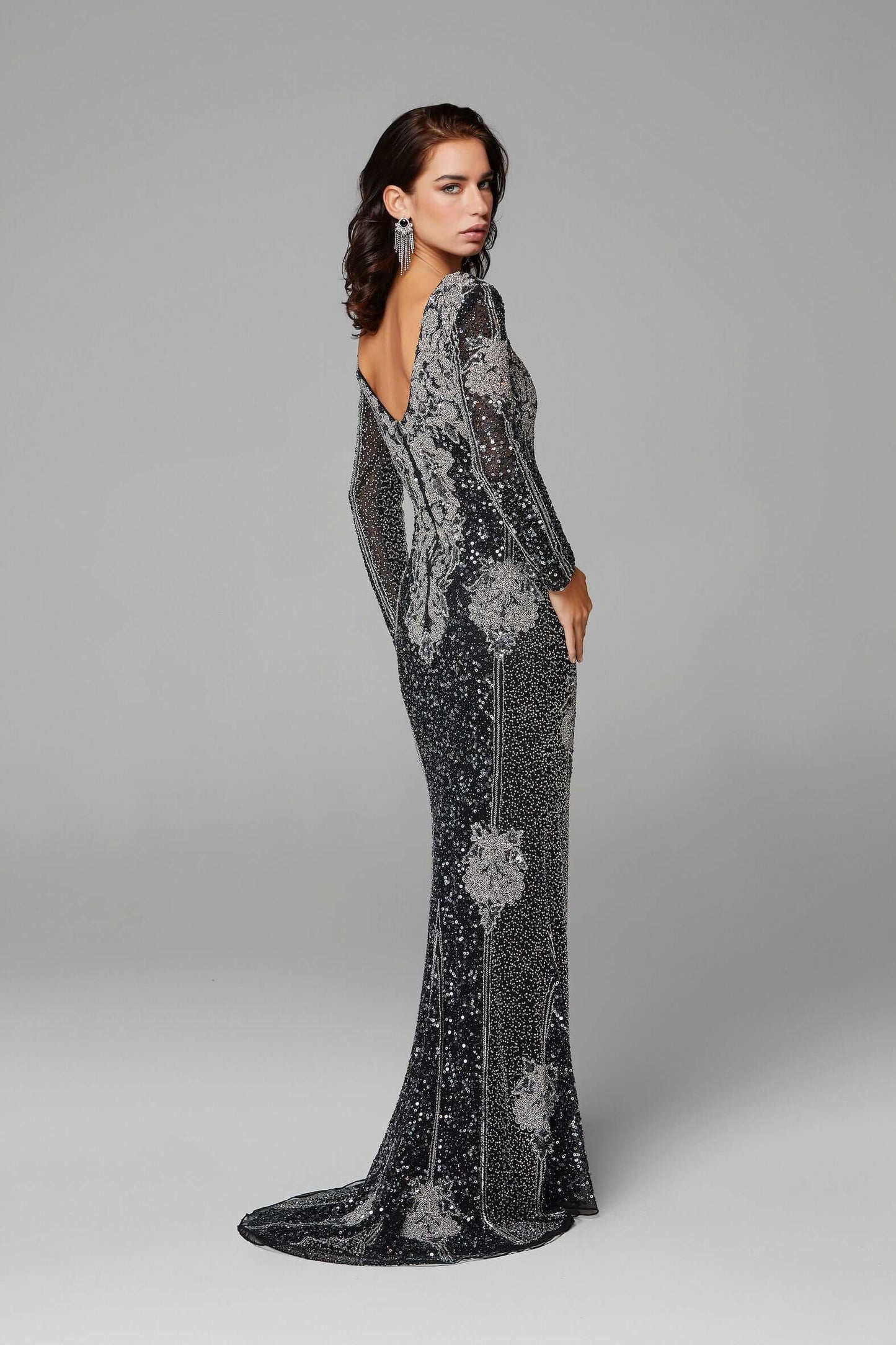 Primavera Style#3677, Long Sleeve beaded allover, beaded,Fit and Flare,Floor Length,long sleeve,Sequin, $570.00