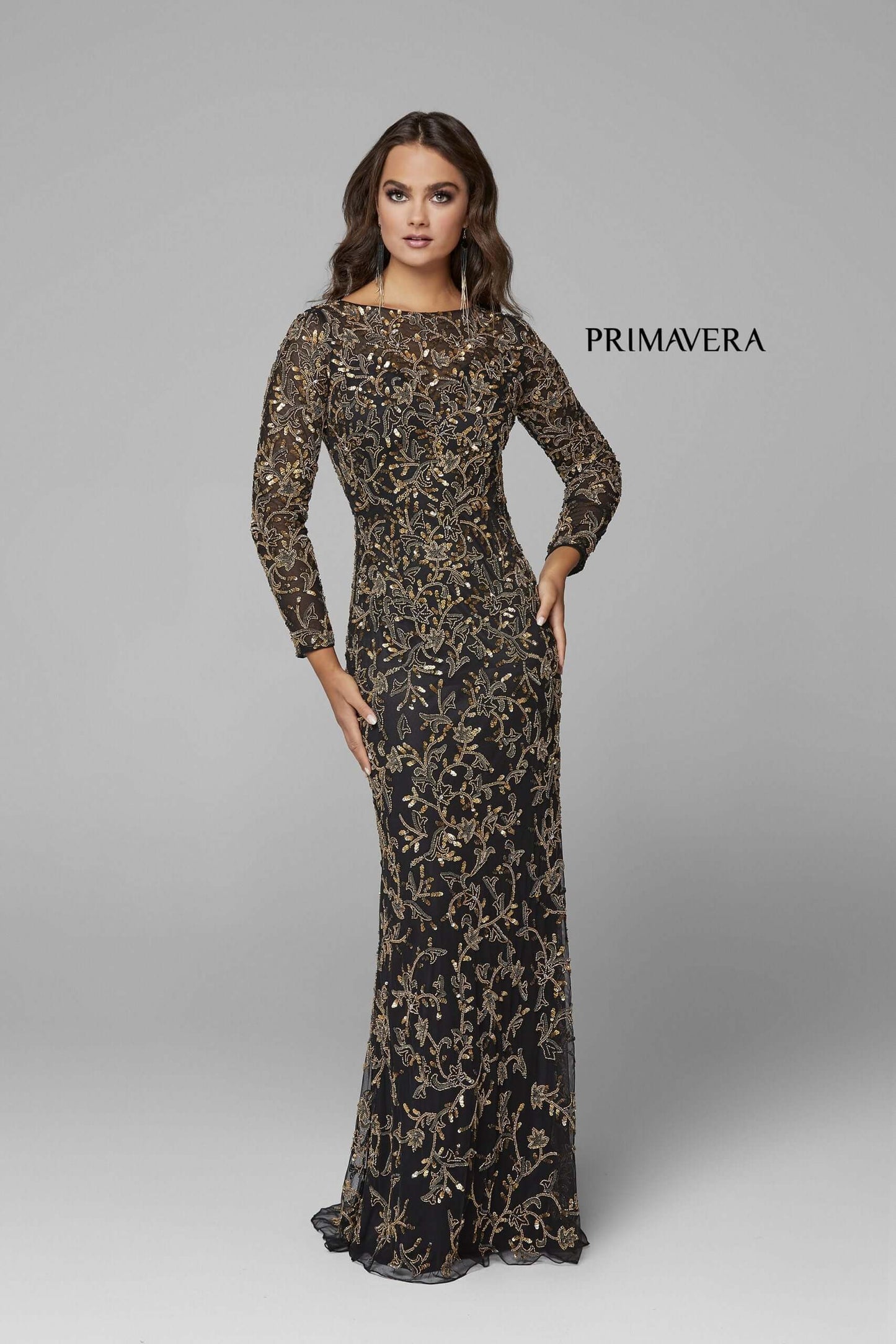Primavera Style#3688, Fit & Flare Long Sleeve Sequin Gown, Fit and Flare,Floor Length,long sleeve,Sequin, $850.00