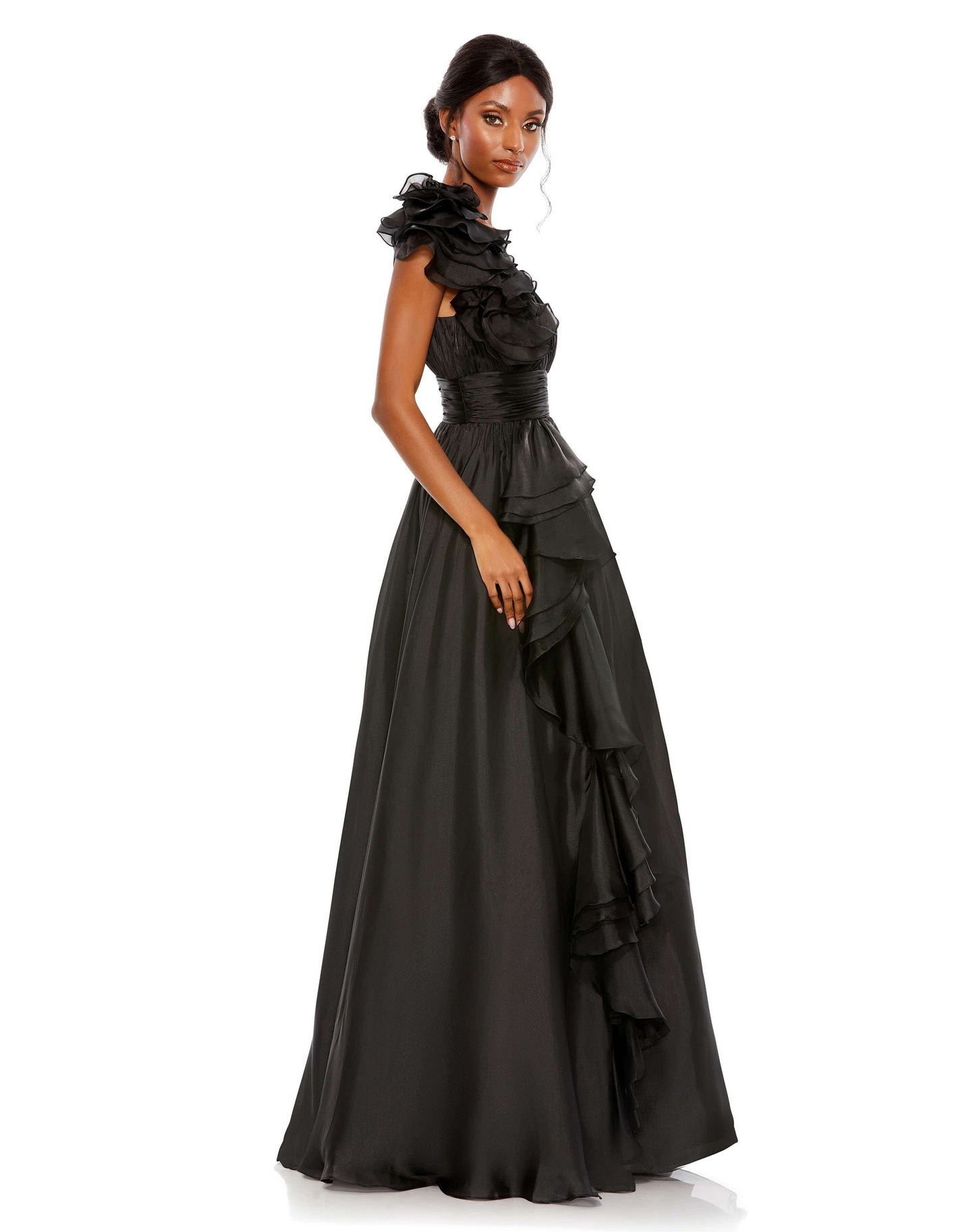 Mac Duggal Style#48856, Ruffle Detailed Evening Gown, A line,Ball Gown,Floor Length,Open Back,Ruffles,sleeveless,V-Neck, $650.00