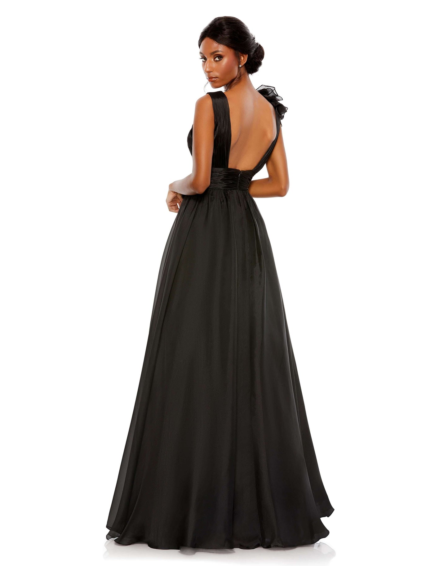 Mac Duggal Style#48856, Ruffle Detailed Evening Gown, A line,Ball Gown,Floor Length,Open Back,Ruffles,sleeveless,V-Neck, $650.00