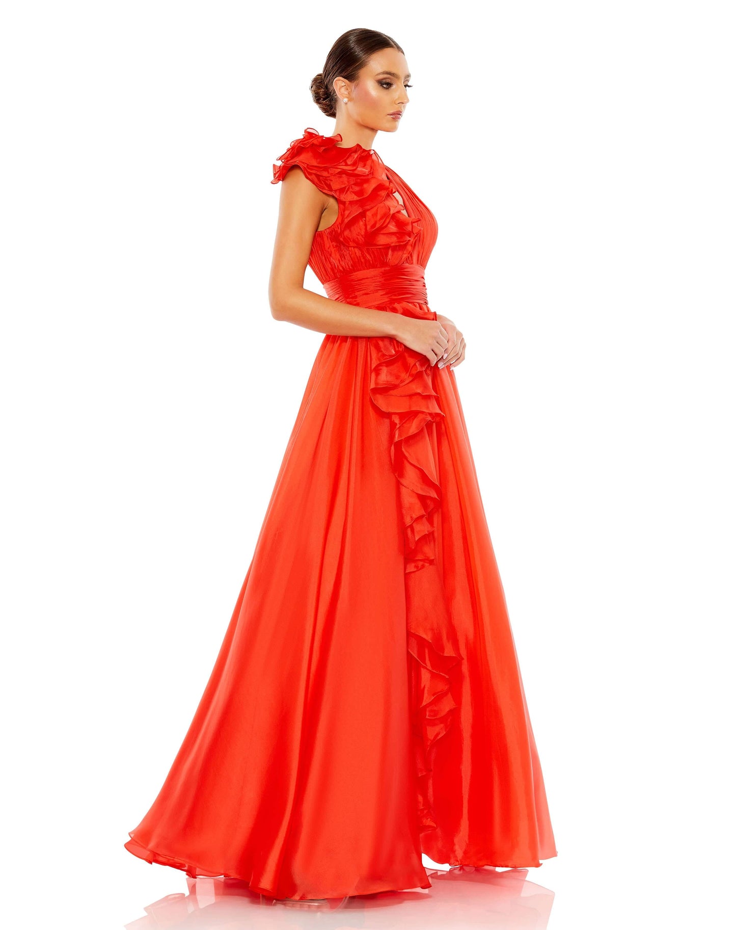 Mac Duggal Style#48856, Ruffle Detailed Evening Gown, A line,Ball Gown,Floor Length,Open Back,Ruffles,sleeveless,V-Neck, $650.00