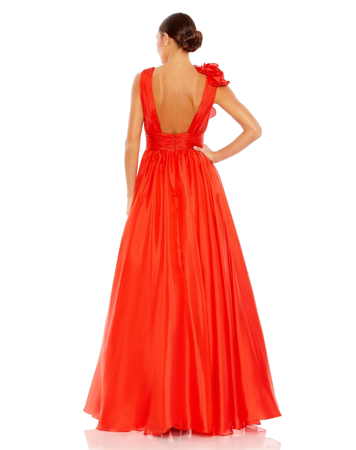 Mac Duggal Style#48856, Ruffle Detailed Evening Gown, A line,Ball Gown,Floor Length,Open Back,Ruffles,sleeveless,V-Neck, $650.00