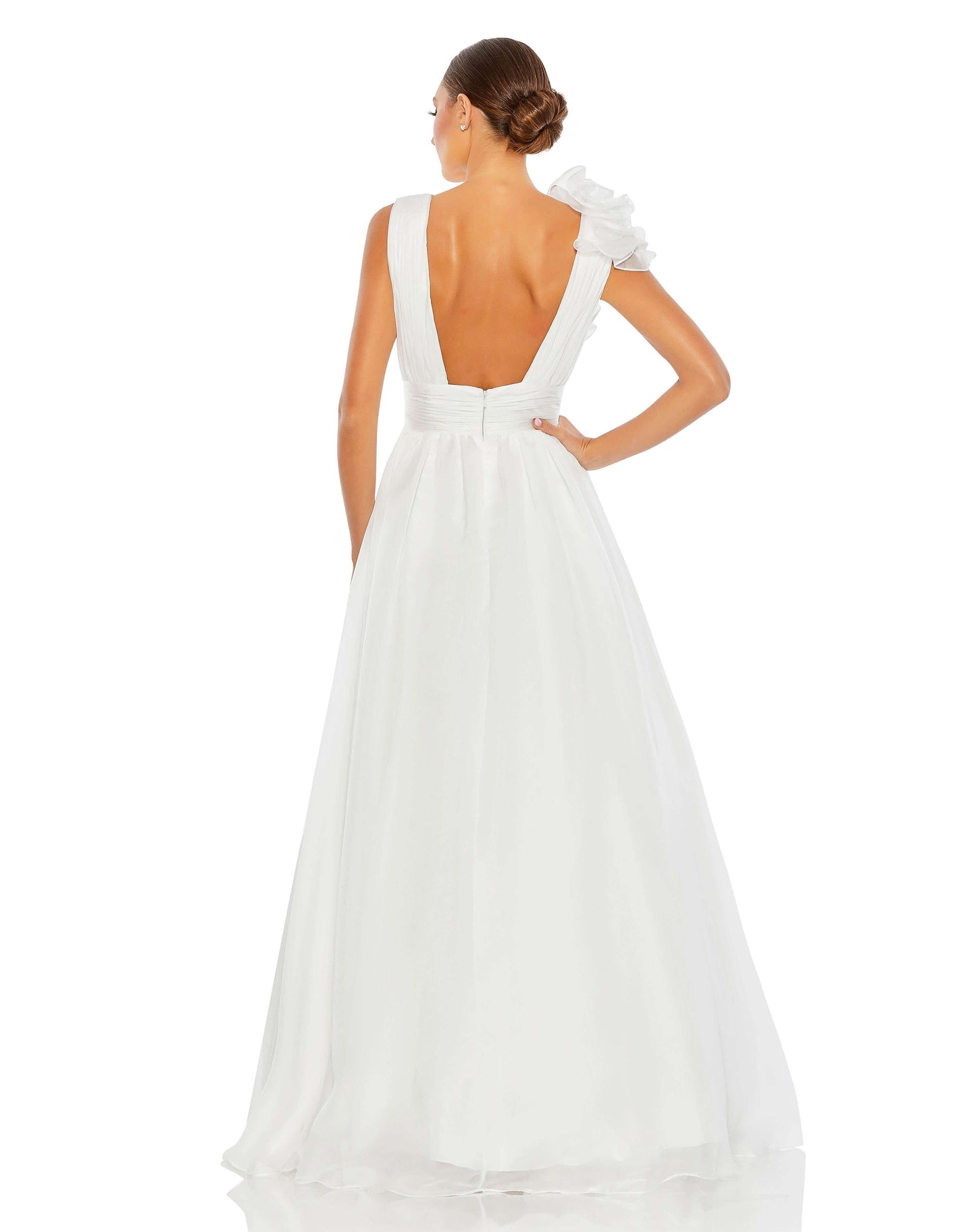 Mac Duggal Style#48856, Ruffle Detailed Evening Gown, A line,Ball Gown,Floor Length,Open Back,Ruffles,sleeveless,V-Neck, $650.00