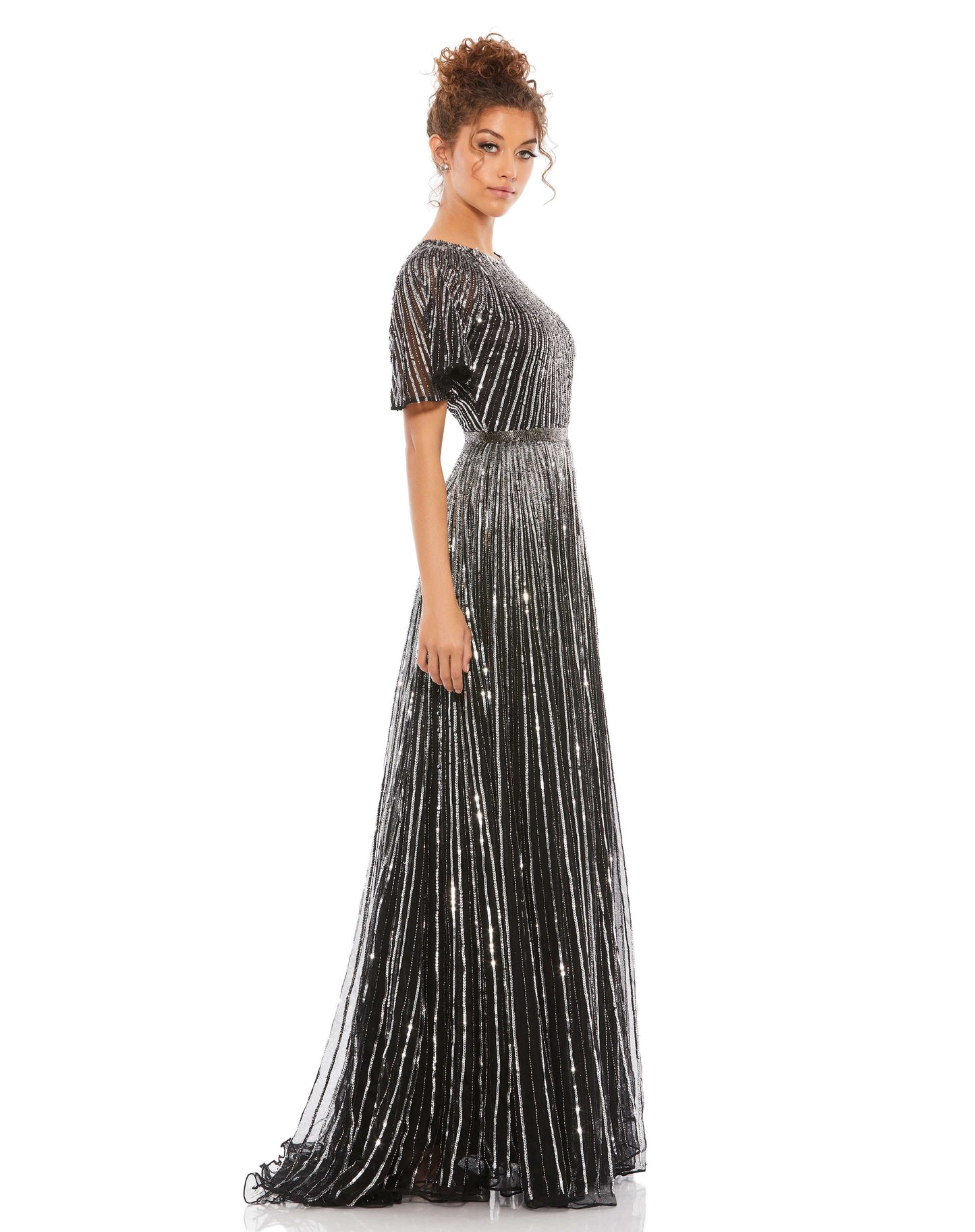 Mac Duggal Style#4913, Short Sleeve Ombre Sequined Evening Gown, A line,Floor Length,Sequin,Short Sleeve, $975.00
