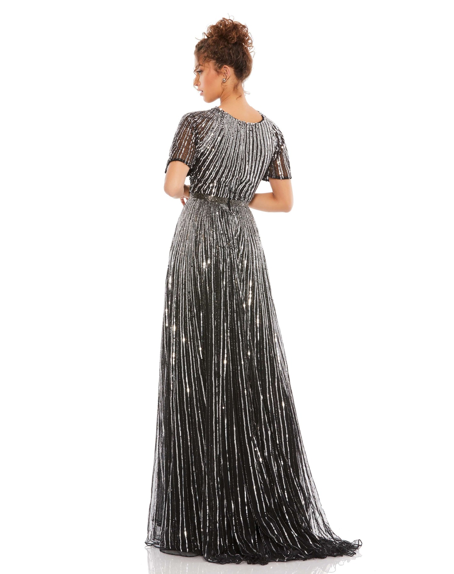 Mac Duggal Style#4913, Short Sleeve Ombre Sequined Evening Gown, A line,Floor Length,Sequin,Short Sleeve, $975.00