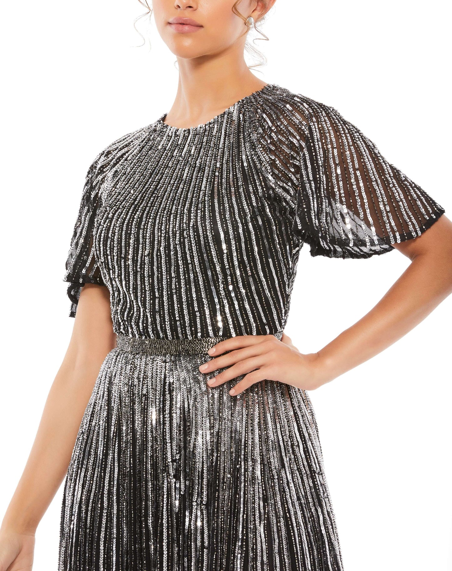 Mac Duggal Style#4913, Short Sleeve Ombre Sequined Evening Gown, A line,Floor Length,Sequin,Short Sleeve, $975.00