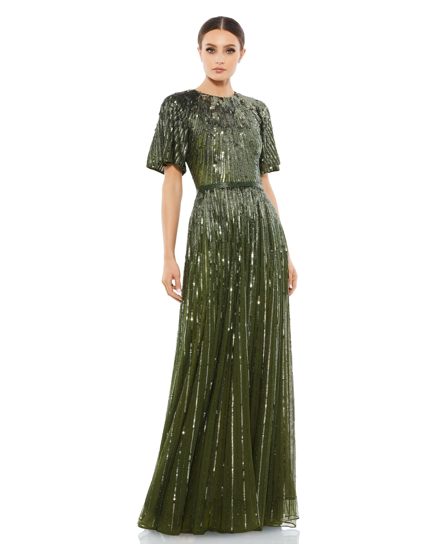Mac Duggal Style#4913, Short Sleeve Ombre Sequined Evening Gown, A line,Floor Length,Sequin,Short Sleeve, $975.00