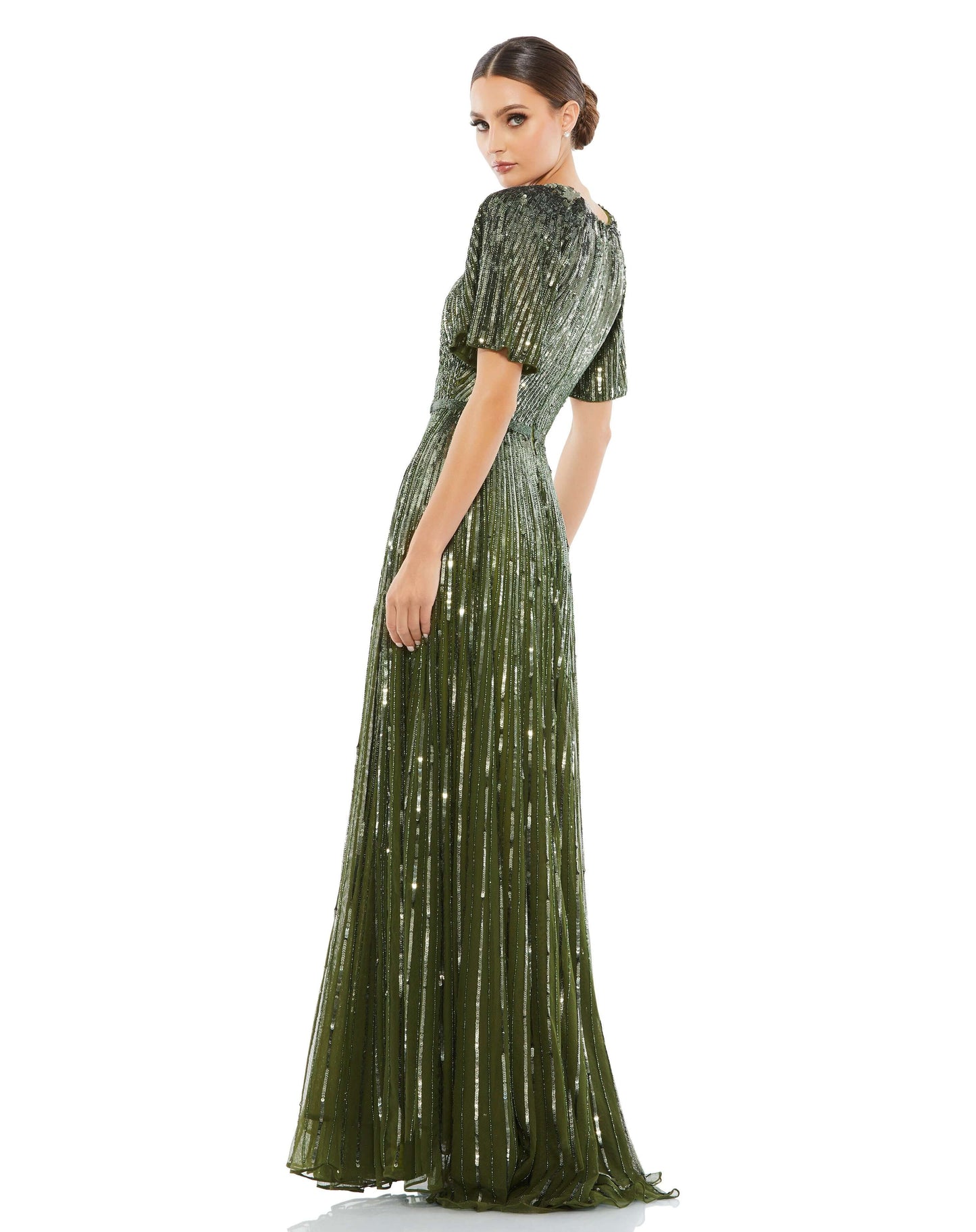 Mac Duggal Style#4913, Short Sleeve Ombre Sequined Evening Gown, A line,Floor Length,Sequin,Short Sleeve, $975.00