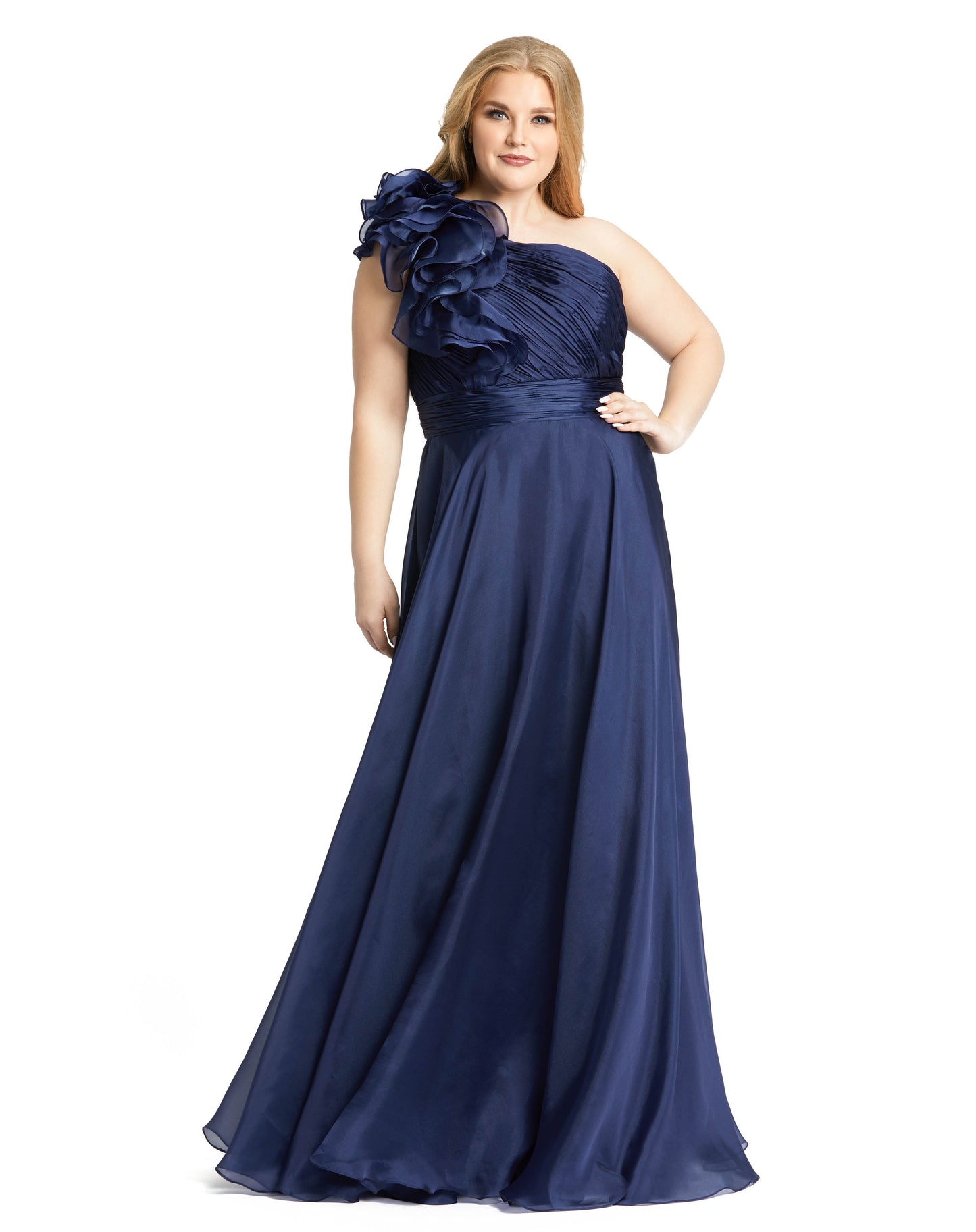 One-Shoulder Ruffle Evening Gown