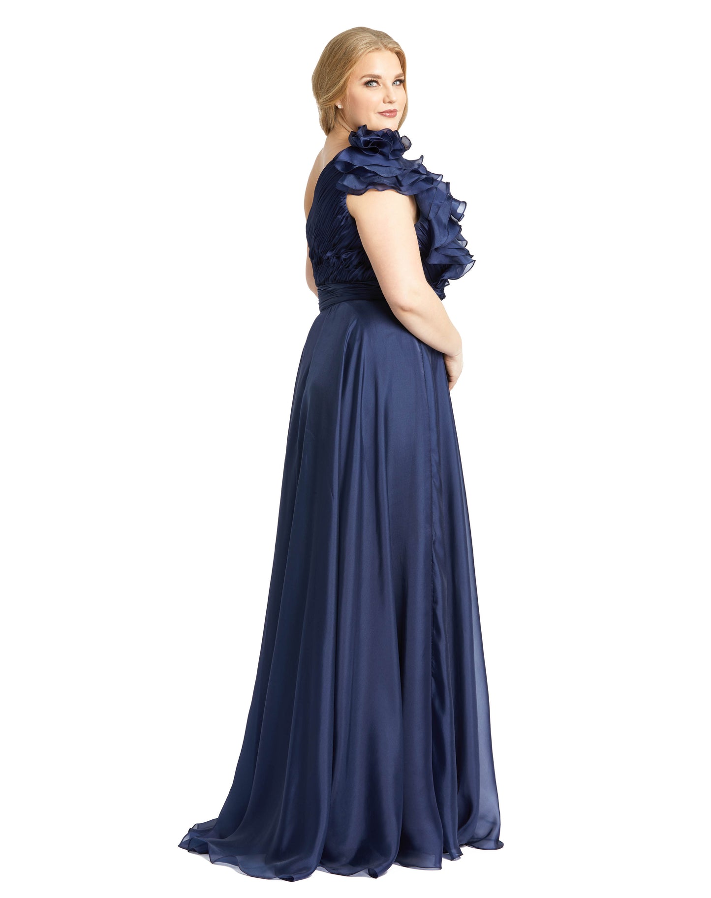 One-Shoulder Ruffle Evening Gown