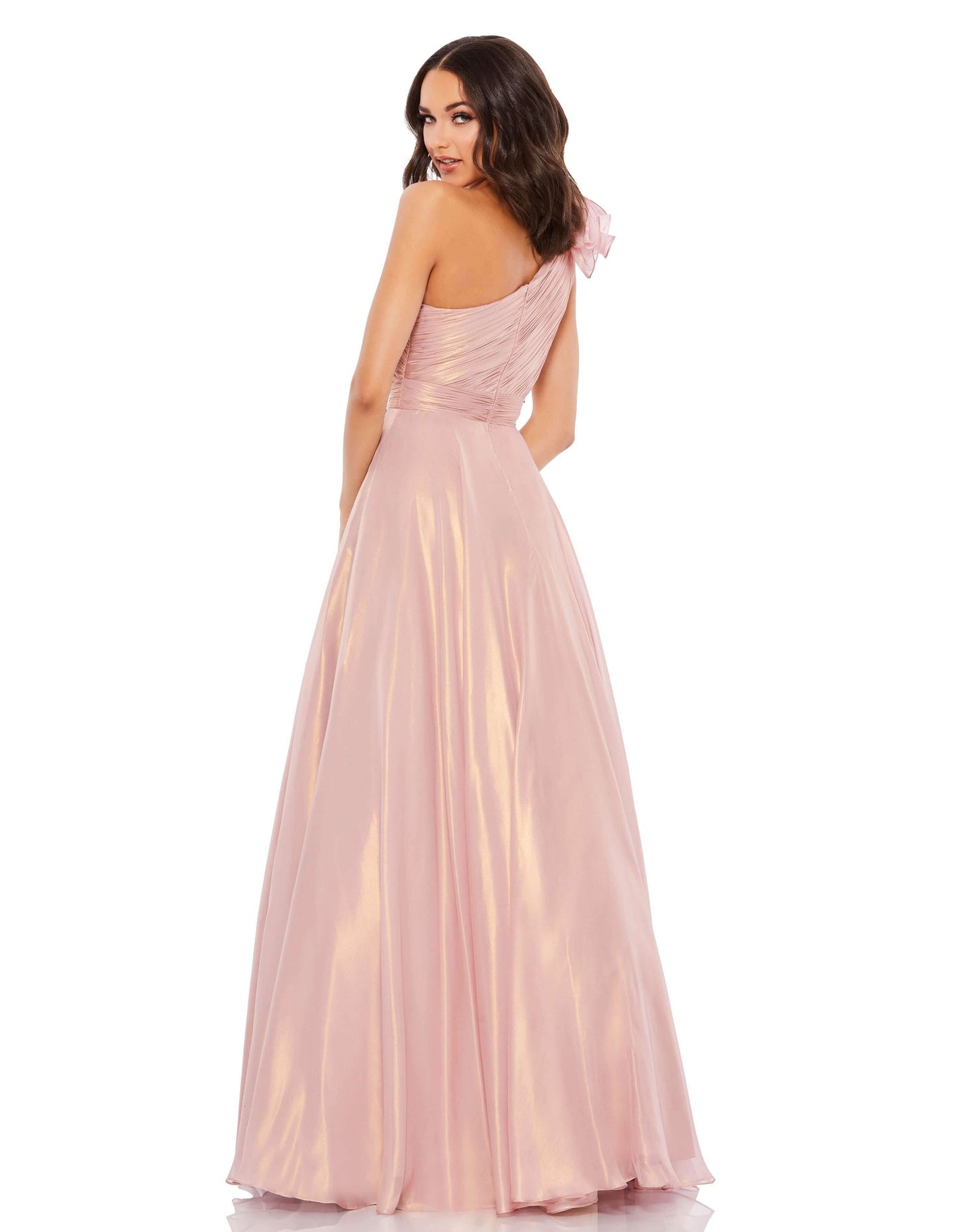 Mac Duggal Style#49252, Iridescent One Shoulder Rosette Ball Gown, A line,Ball Gown,Floor Length,One Shoulder,Ruffles,Tulle, $750.00