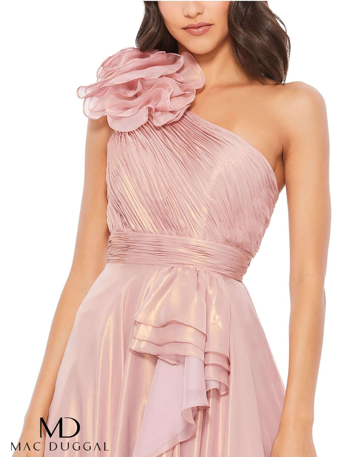 Mac Duggal Style#49252, Iridescent One Shoulder Rosette Ball Gown, A line,Ball Gown,Floor Length,One Shoulder,Ruffles,Tulle, $750.00