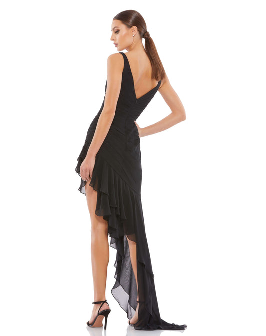 Mac Duggal Style#49487, Asymmetrical Ruffled V-Neck Chiffon Dress, Bridal,High Low,Ruched,Ruffles,sleeveless,V-Neck, $575.00