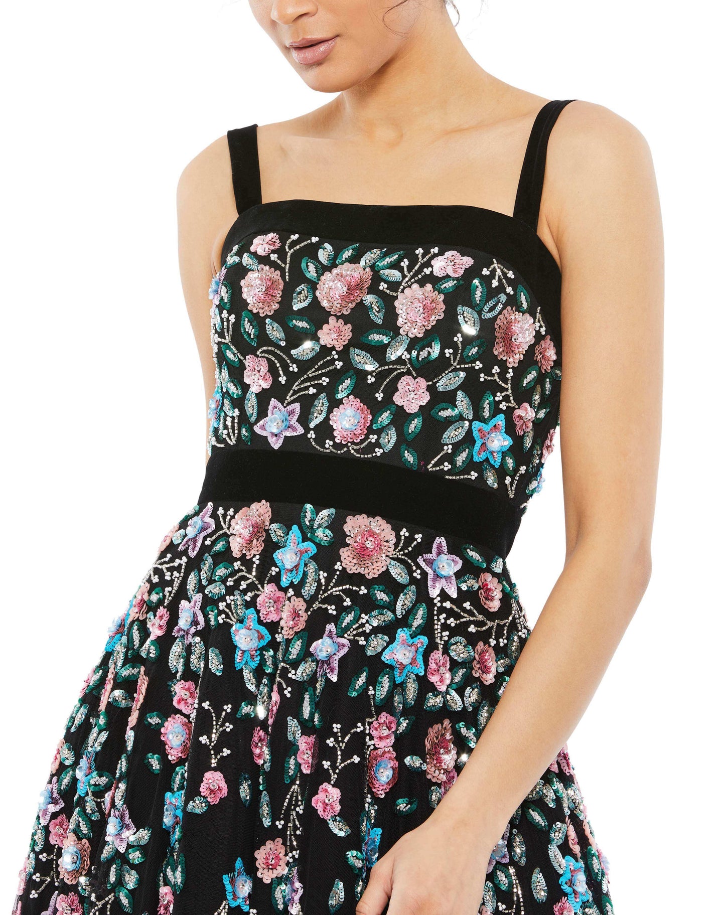 Mac Duggal Style#4984, Floral Embellished A-Line Dress, A line,beaded,Cocktail,Open Back,Sequin,short,sleeveless, $595.00