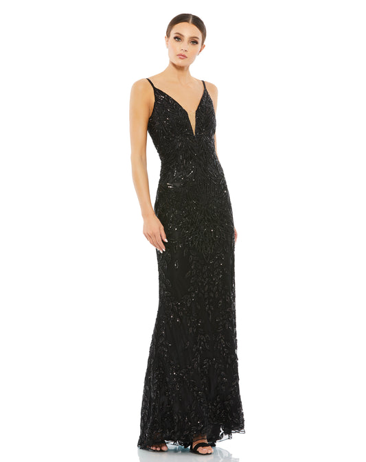 Mac Duggal Style#5107, Embellished Leaf Evening Gown, Floor Length,Open Back,Sequin,Sheath,sleeveless,V-Neck, $790.00