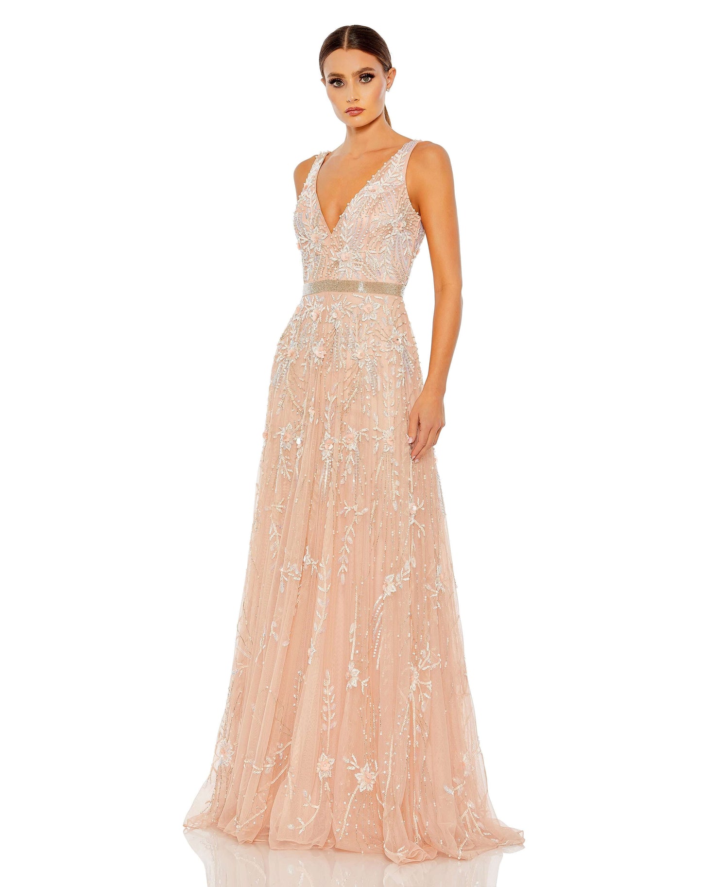Mac Duggal Style#5215, Embellished V-Neck A-Line Gown, A line,beaded,Floor Length,Open Back,Sequin,sleeveless,V-Neck, $950.00
