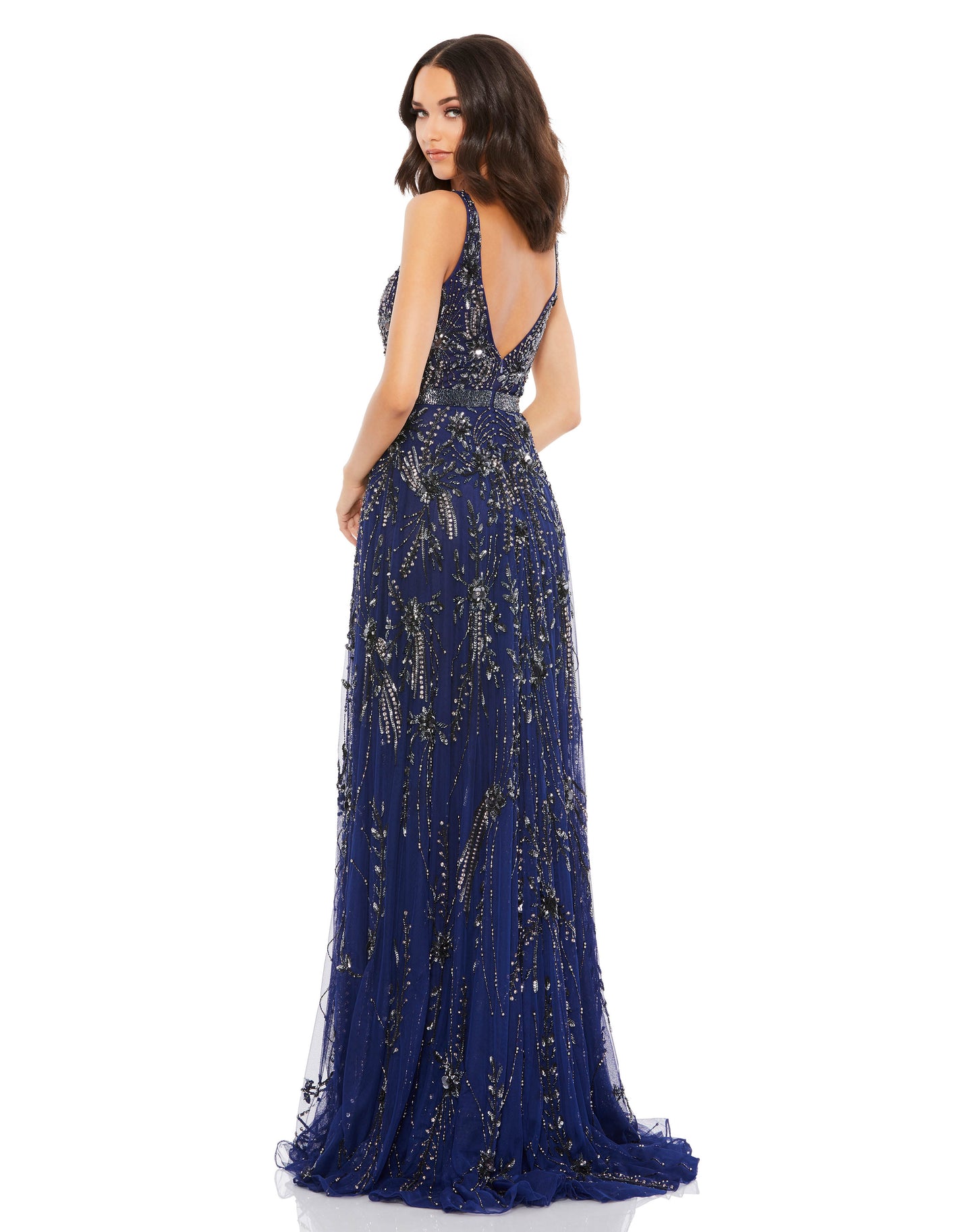 Mac Duggal Style#5215, Embellished V-Neck A-Line Gown, A line,beaded,Floor Length,Open Back,Sequin,sleeveless,V-Neck, $950.00