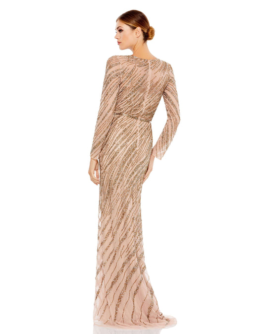 Mac Duggal Style#5240, Long Sleeve Beaded Column Gown, beaded,Floor Length,long sleeve,Sheath, $850.00