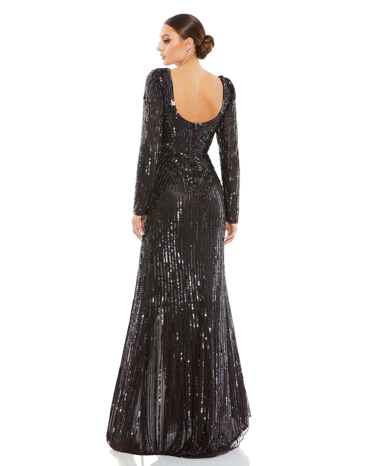 Mac Duggal Style#5379, Sequined Sweetheart Long Sleeve Gown, Fit and Flare,Floor Length,long sleeve,Open Back,Sequin,Slit,V-Neck, $750.00