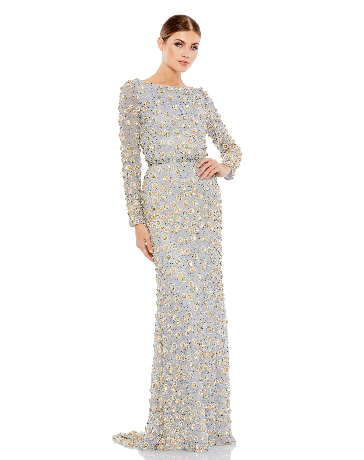 Mac Duggal Style#5437, Embellished Long Sleeve High Neck Gown, beaded,Floor Length,long sleeve,Newest Arrivals,Sequin,Sheath, $1190.00